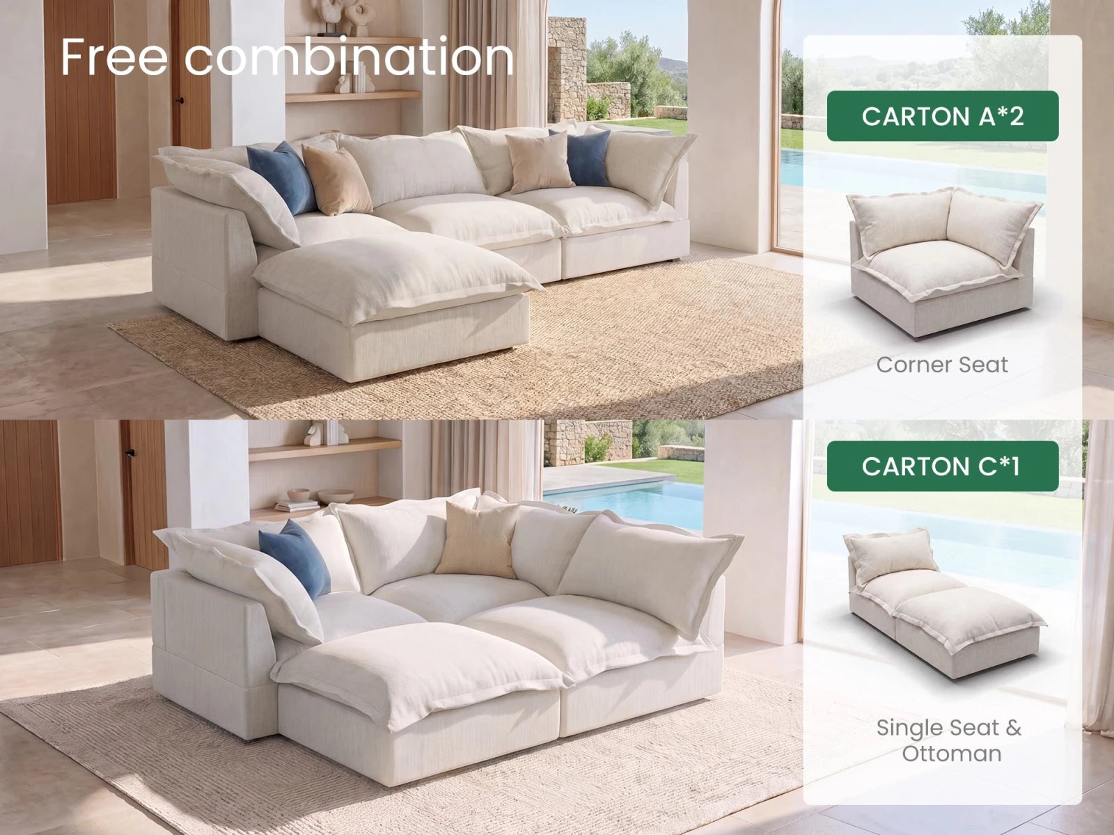 Vora 4-piece Cloud Modular Sectional Sofa
#Color_ Beige