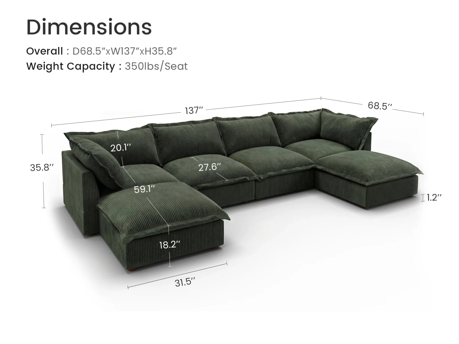Vora 6-piece Cloud Modular Sectional Sofa
#Color_ Green