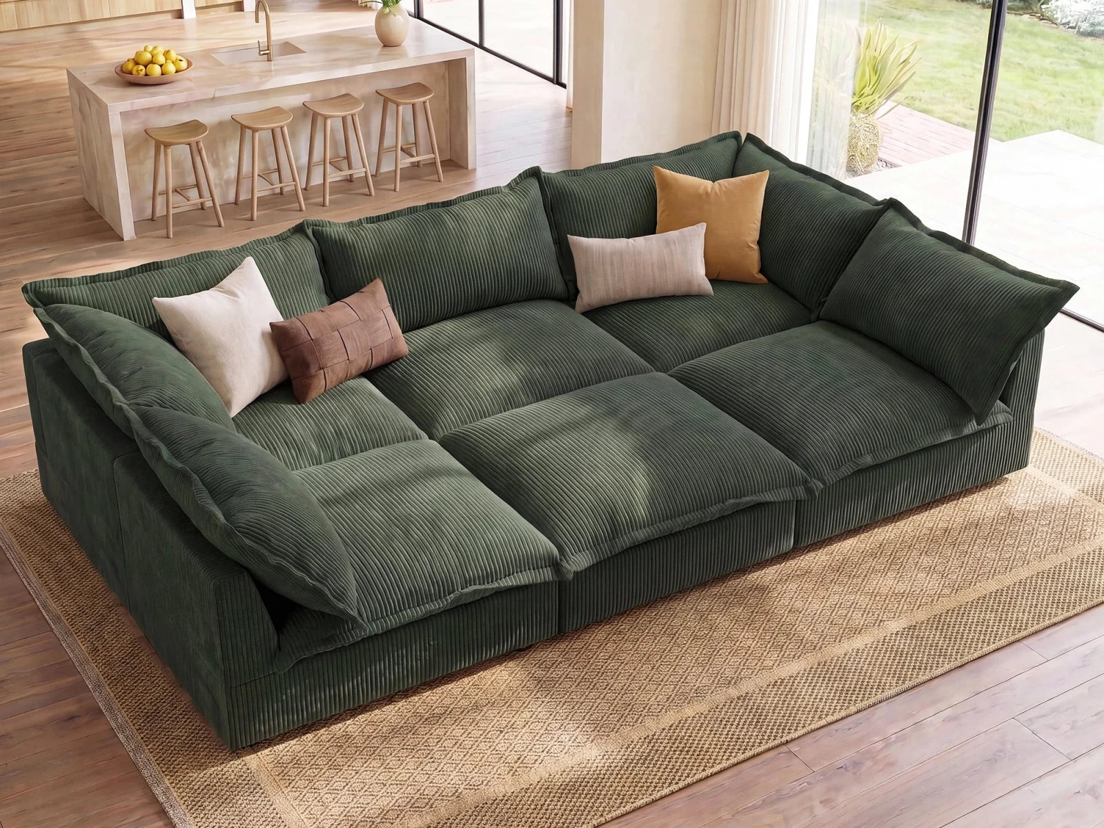 Vora 6-piece Cloud Modular Sleeper Sectional Sofa
#Color_ Green