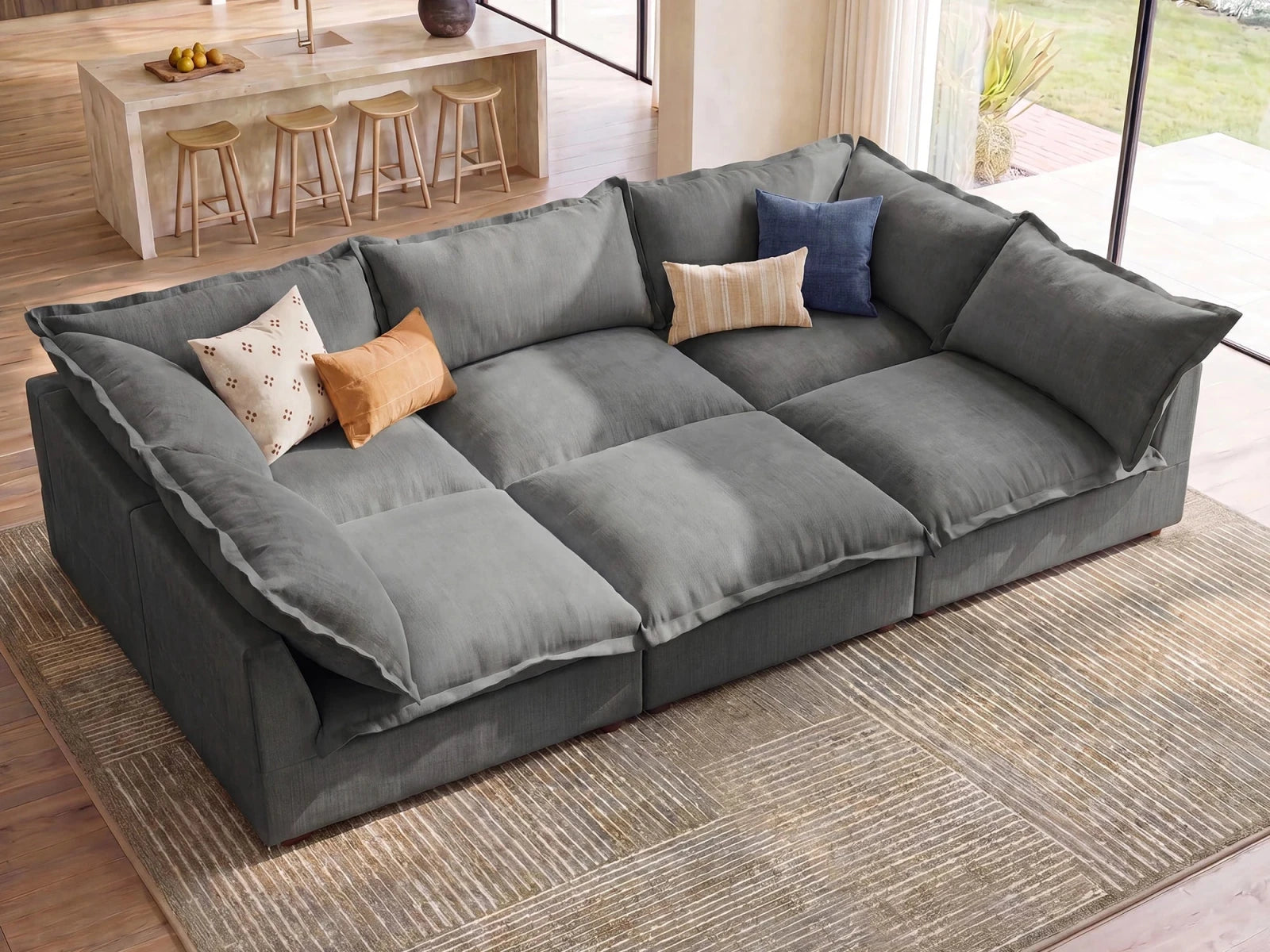 Vora 6-piece Cloud Modular Sleeper Sectional Sofa
#Color_ Gray