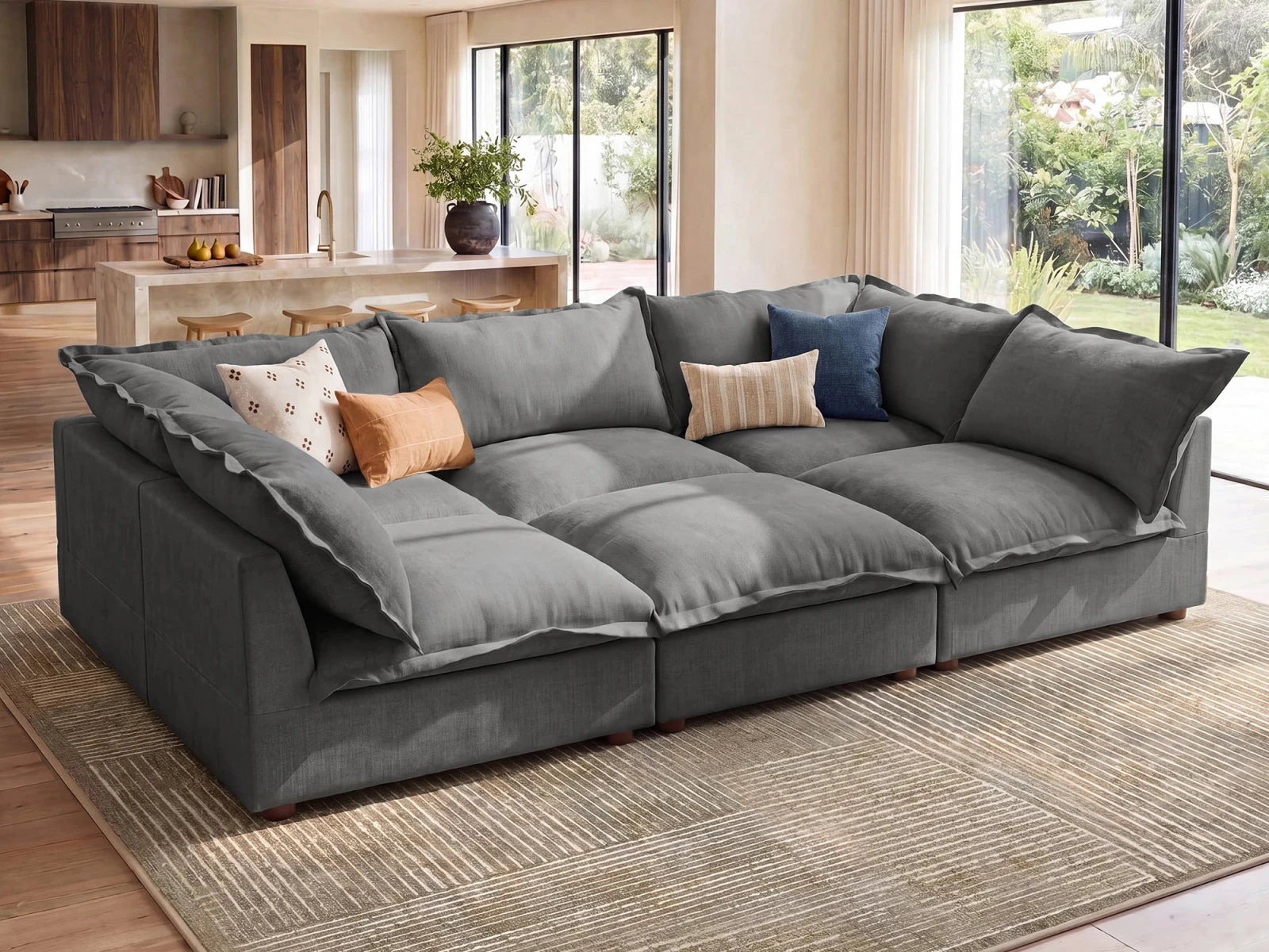 Vora 6-piece Cloud Modular Sleeper Sectional Sofa
#Color_ Gray