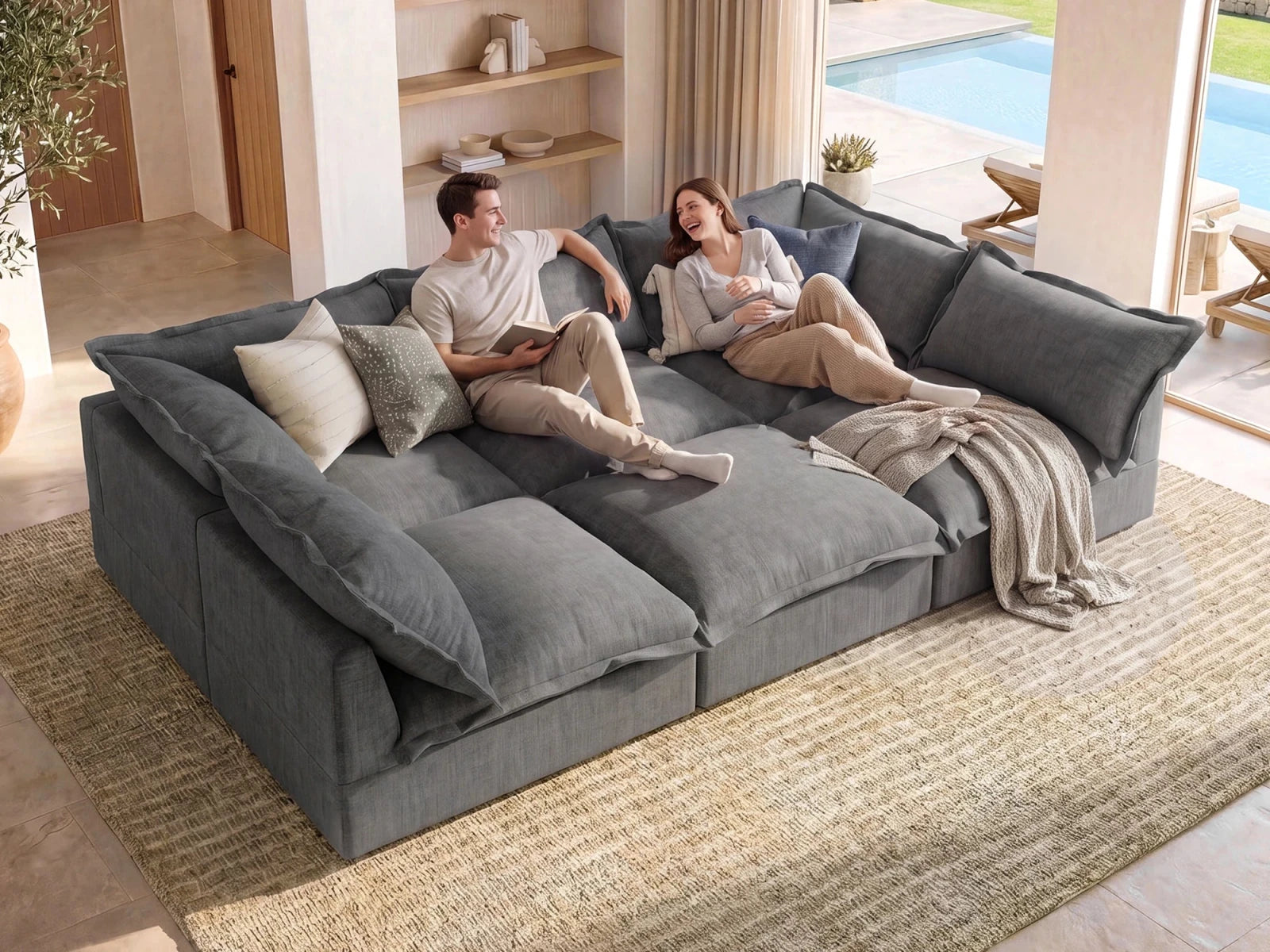 Vora 6-piece Cloud Modular Sleeper Sectional Sofa
#Color_ Gray