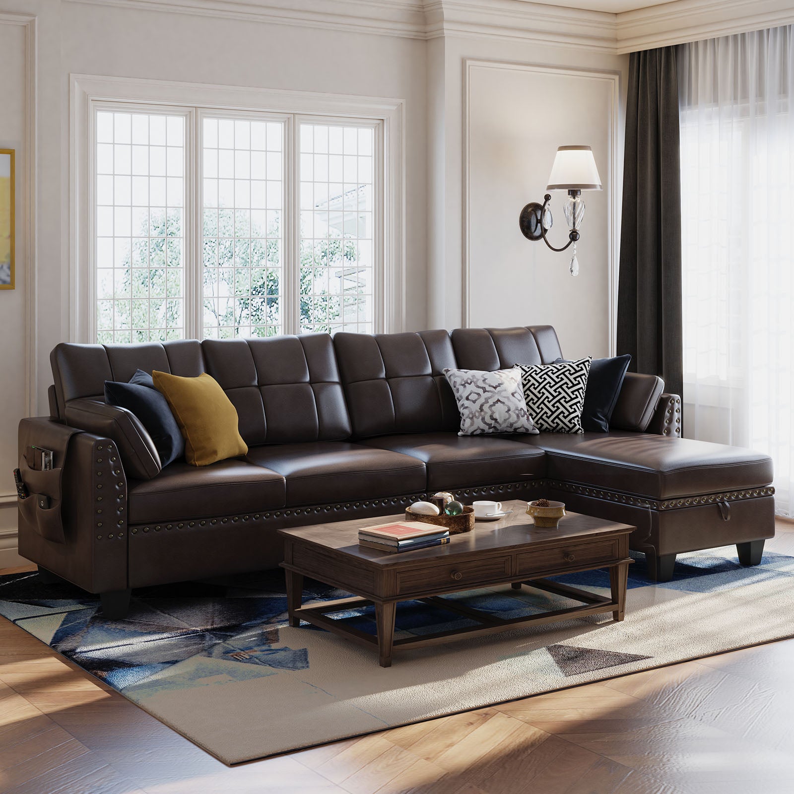 Sectional leather couch 2024 with chaise