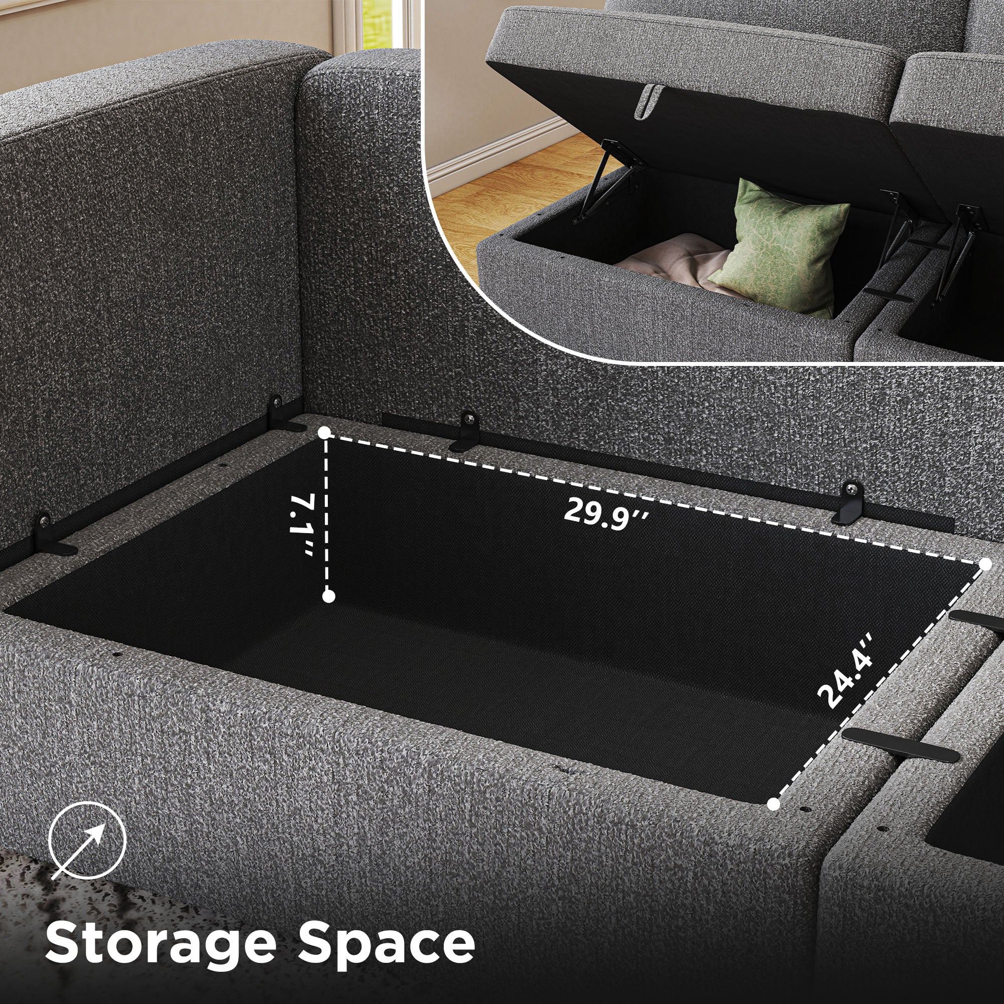 Huge Hiden Storage Space of HONBAY Modular Sectional Sofa