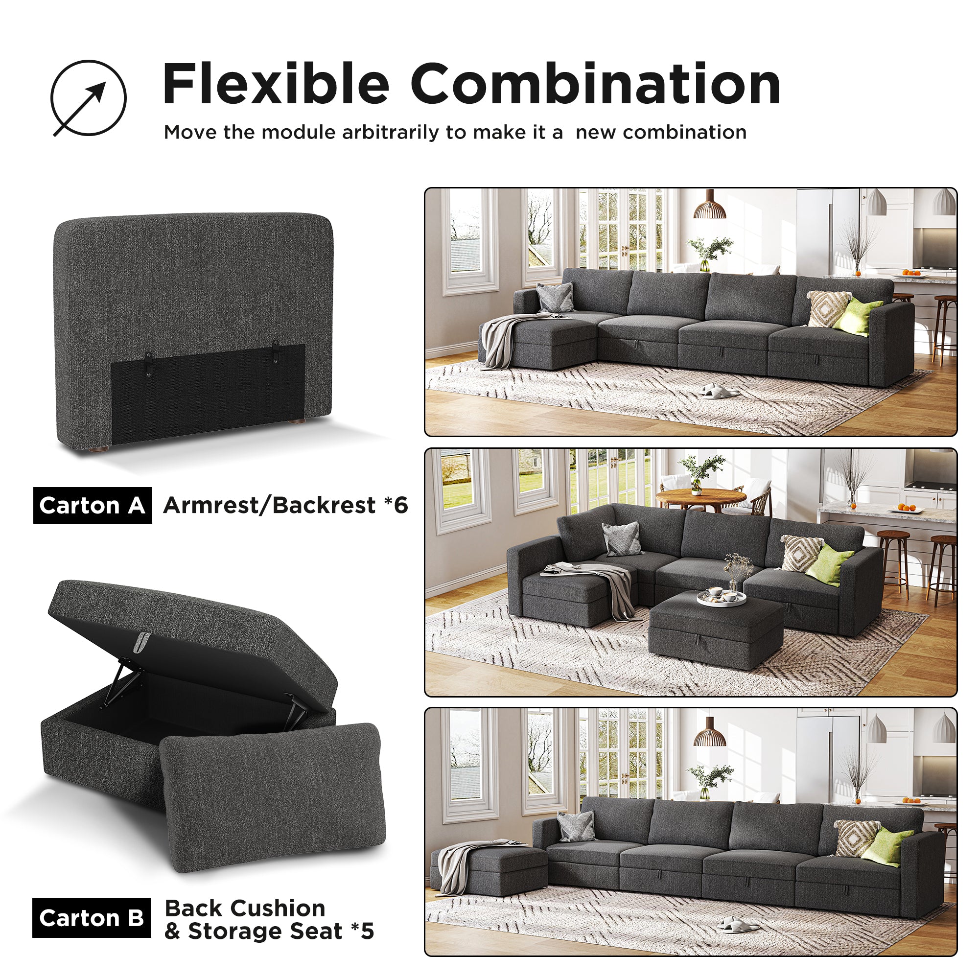 HONBAY Free Combination Fabric Modular Sofa Couch for Living Room