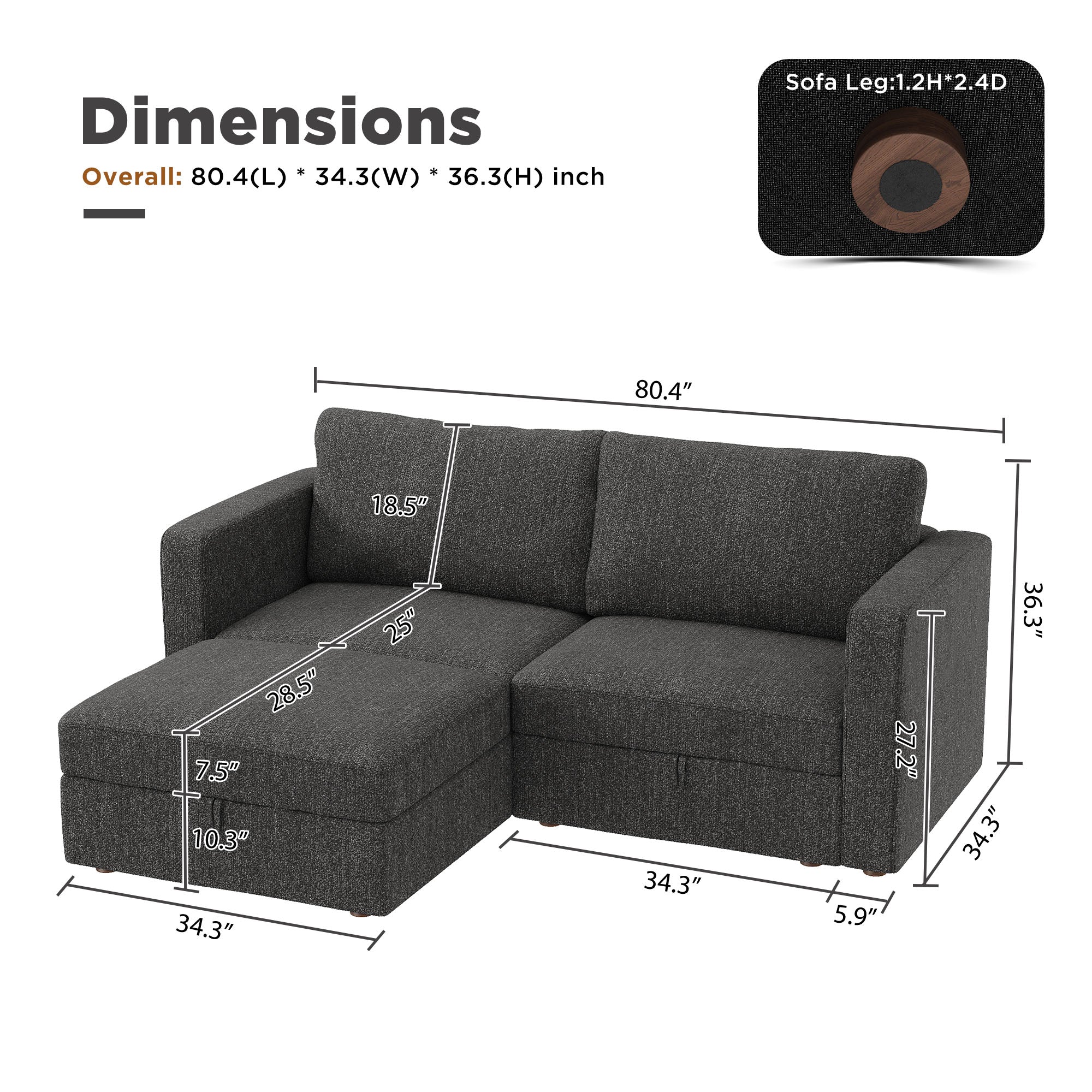 HONBAY 80.4" Wide L-shaped Modular Loveseat Sofa 