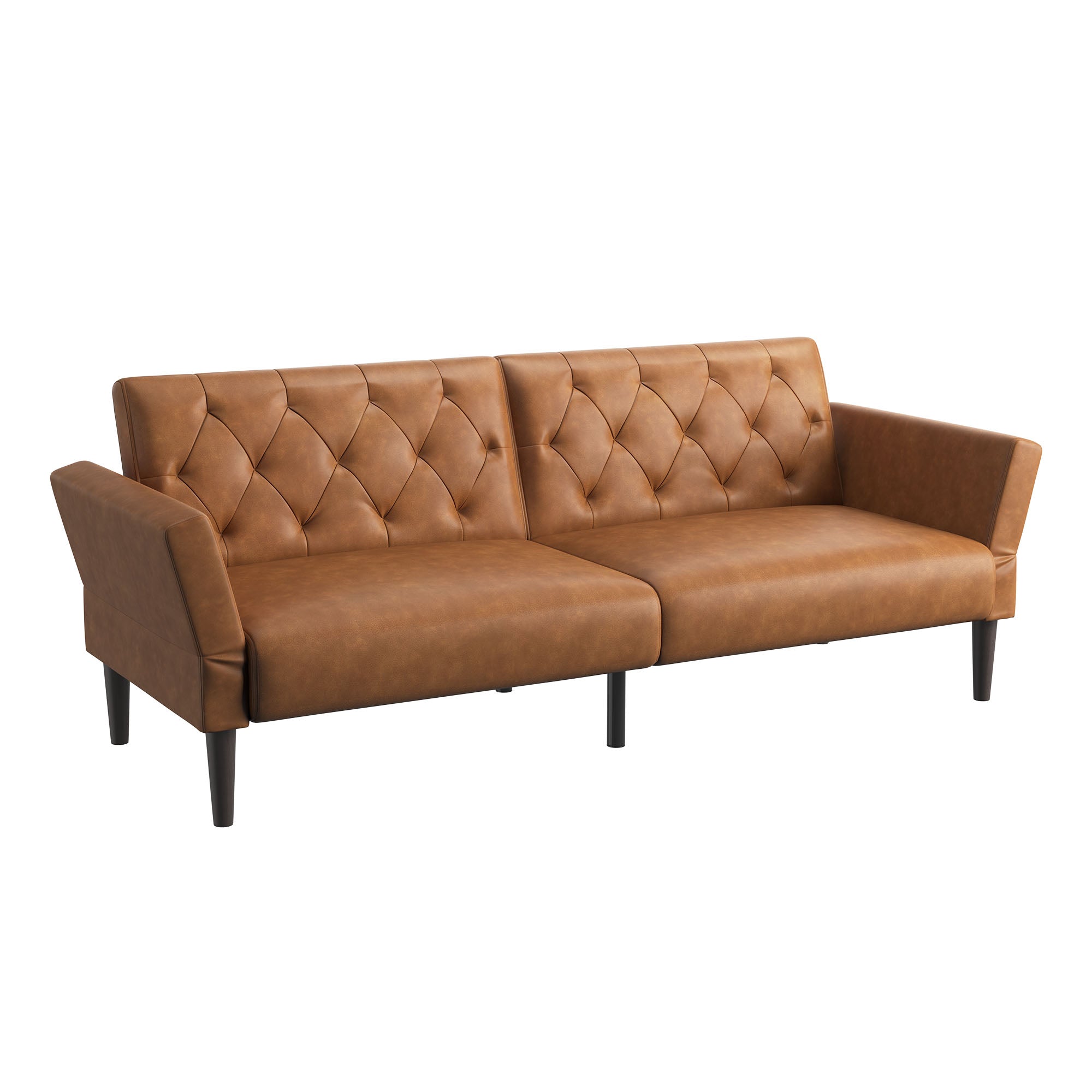 HONBAY Velvet/PU Leather Tufted Back Futon with Ajustable Armrests