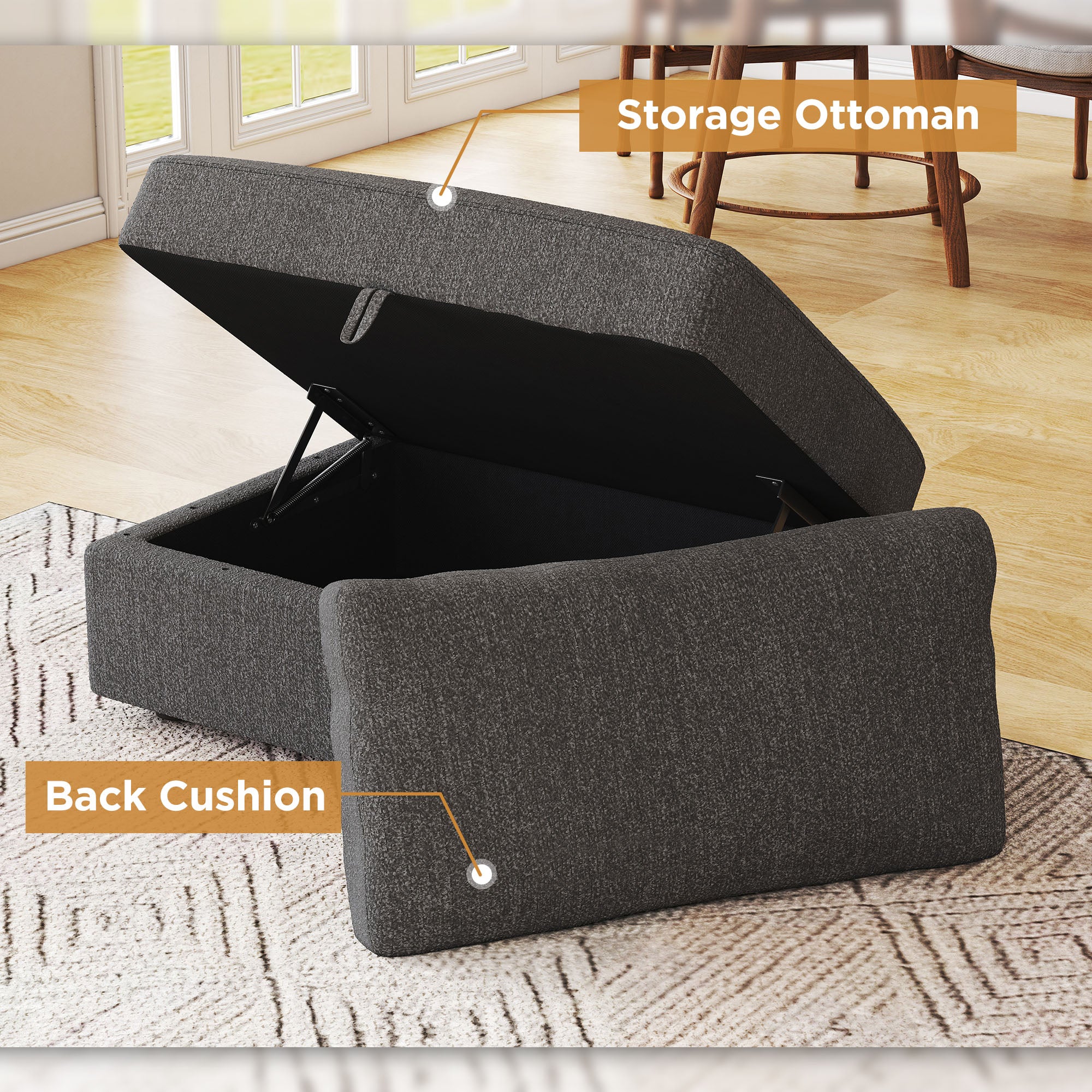 HONBAY Polyester Storage Ottoman with Back Cushion