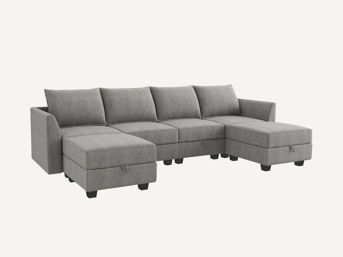 a sample of a modula sleeper sofa on a warm grey color