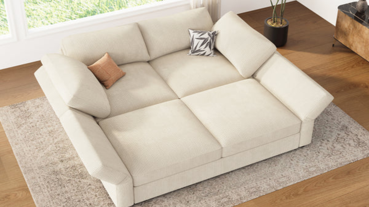 a white Corduroy Fabric Sofa sample