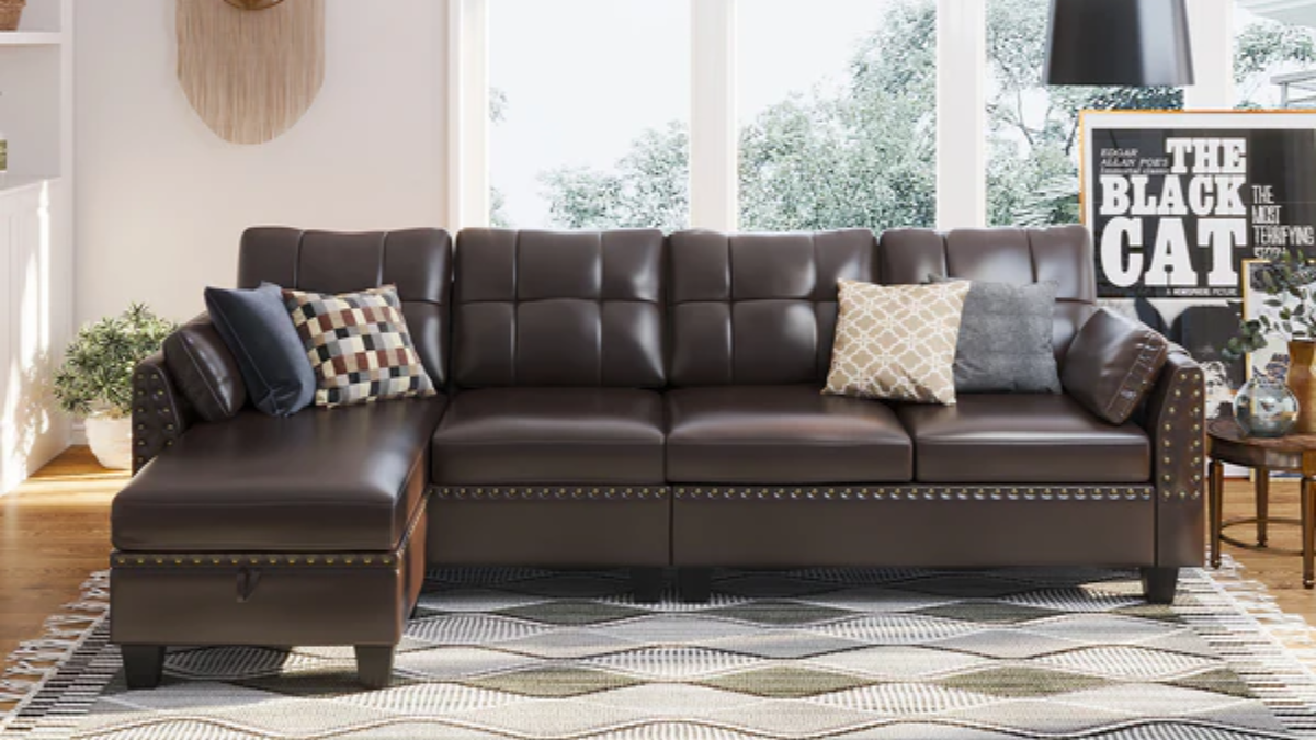 a faux leather sofa