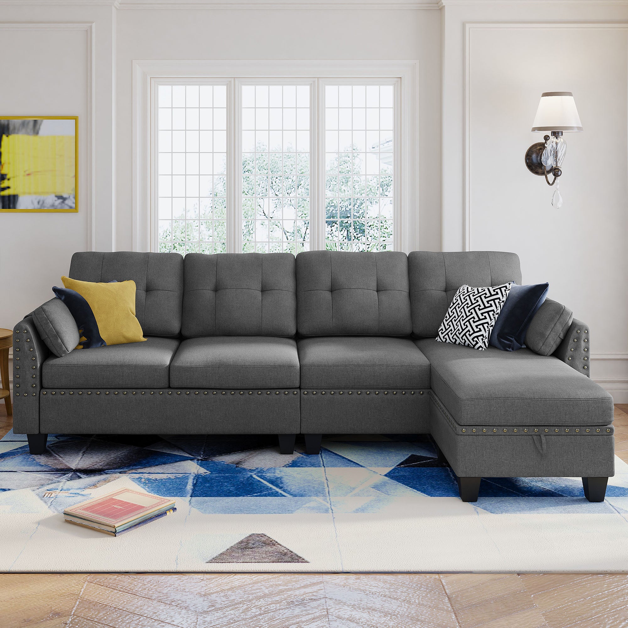HONBAY 4-Seat L-Shaped Sectional Sofa with Storage Chaise