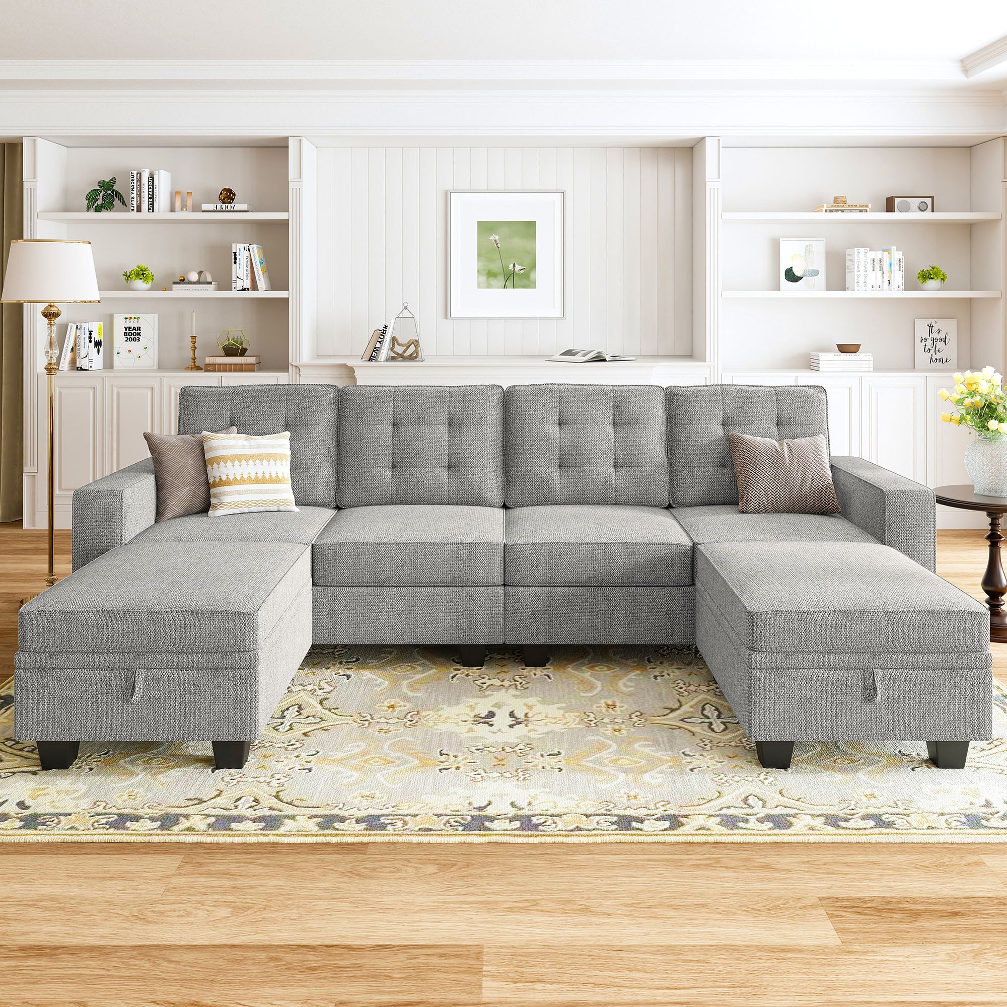 HONBAY U-Shaped Sectional Sofa with Storage Space