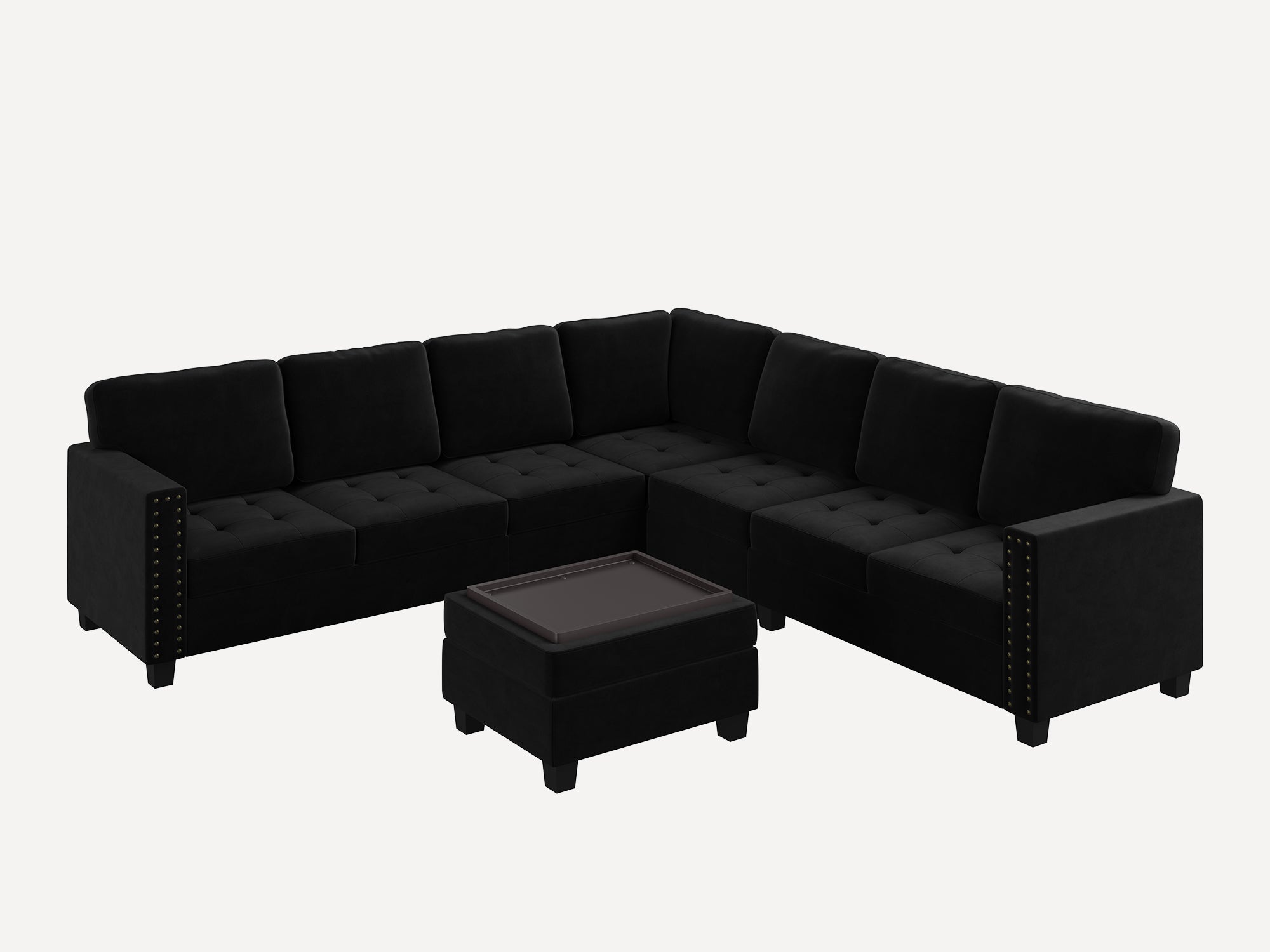 HONBAY 7-Piece Velvet Modular Sectional Sofa With Storage Ottoman