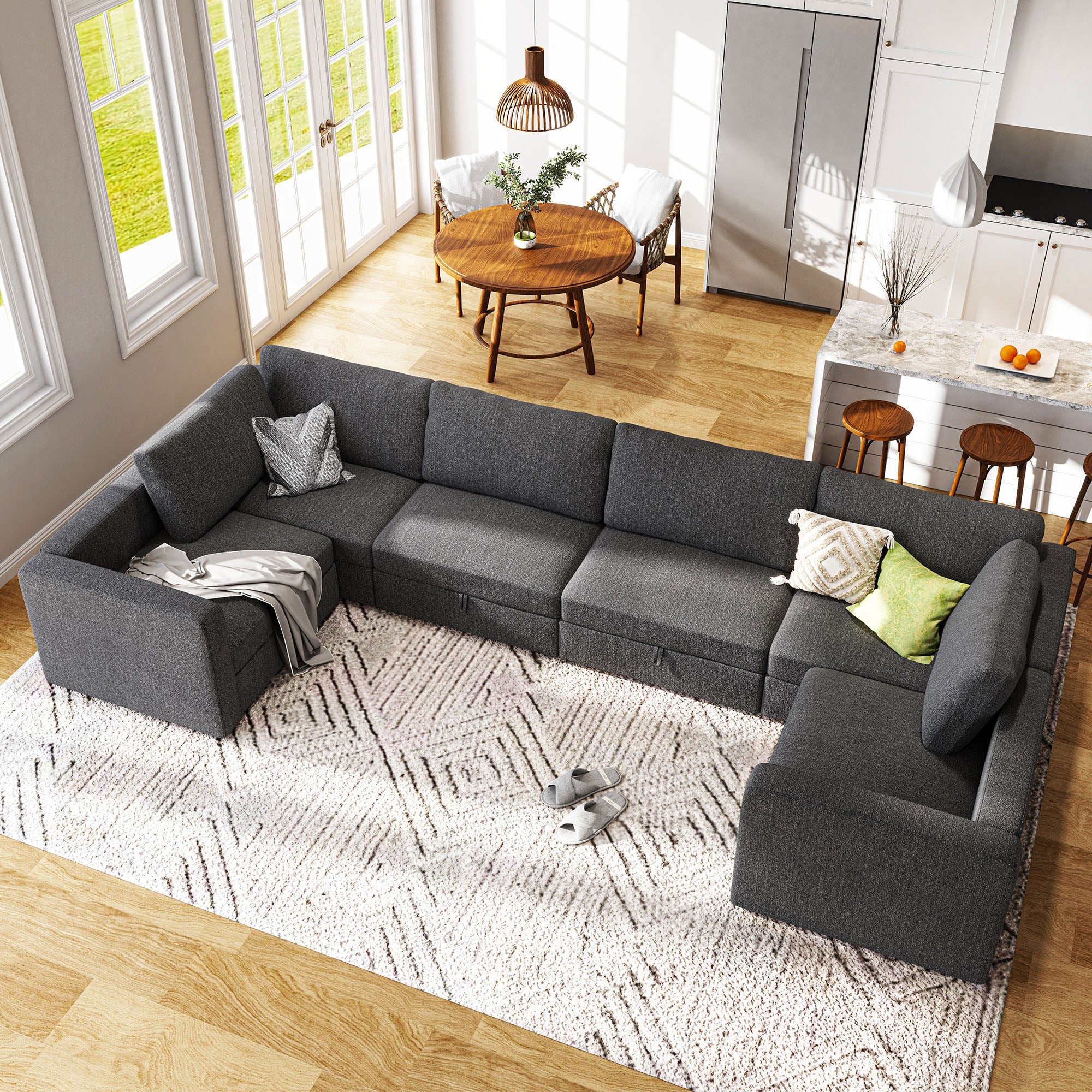 HONBAY Wider Modular Sofa 6-Seat+10-Side with Storage Seater