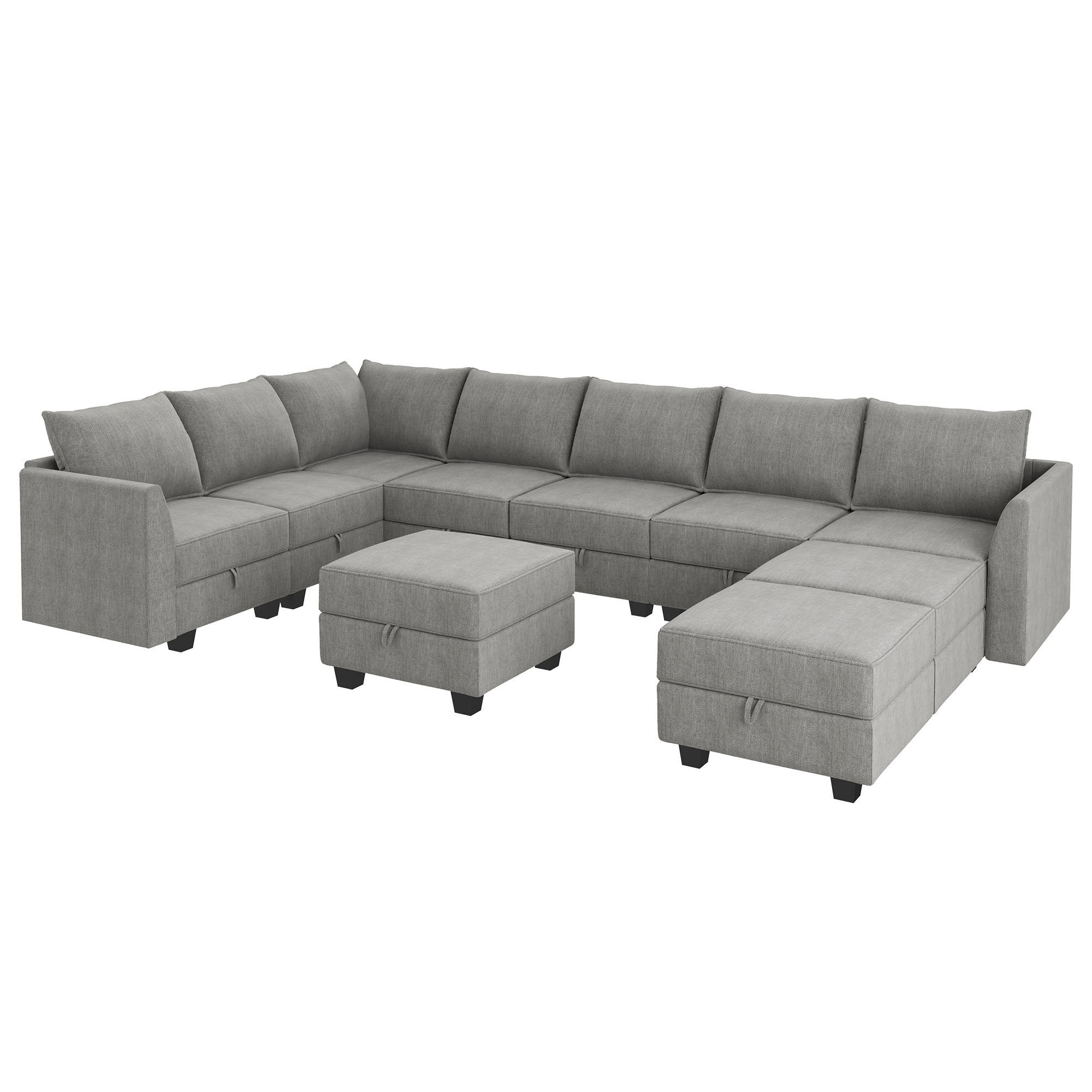 HONBAY 9-Piece Polyester Modular Sectional With Storage Seat #Color_Grey