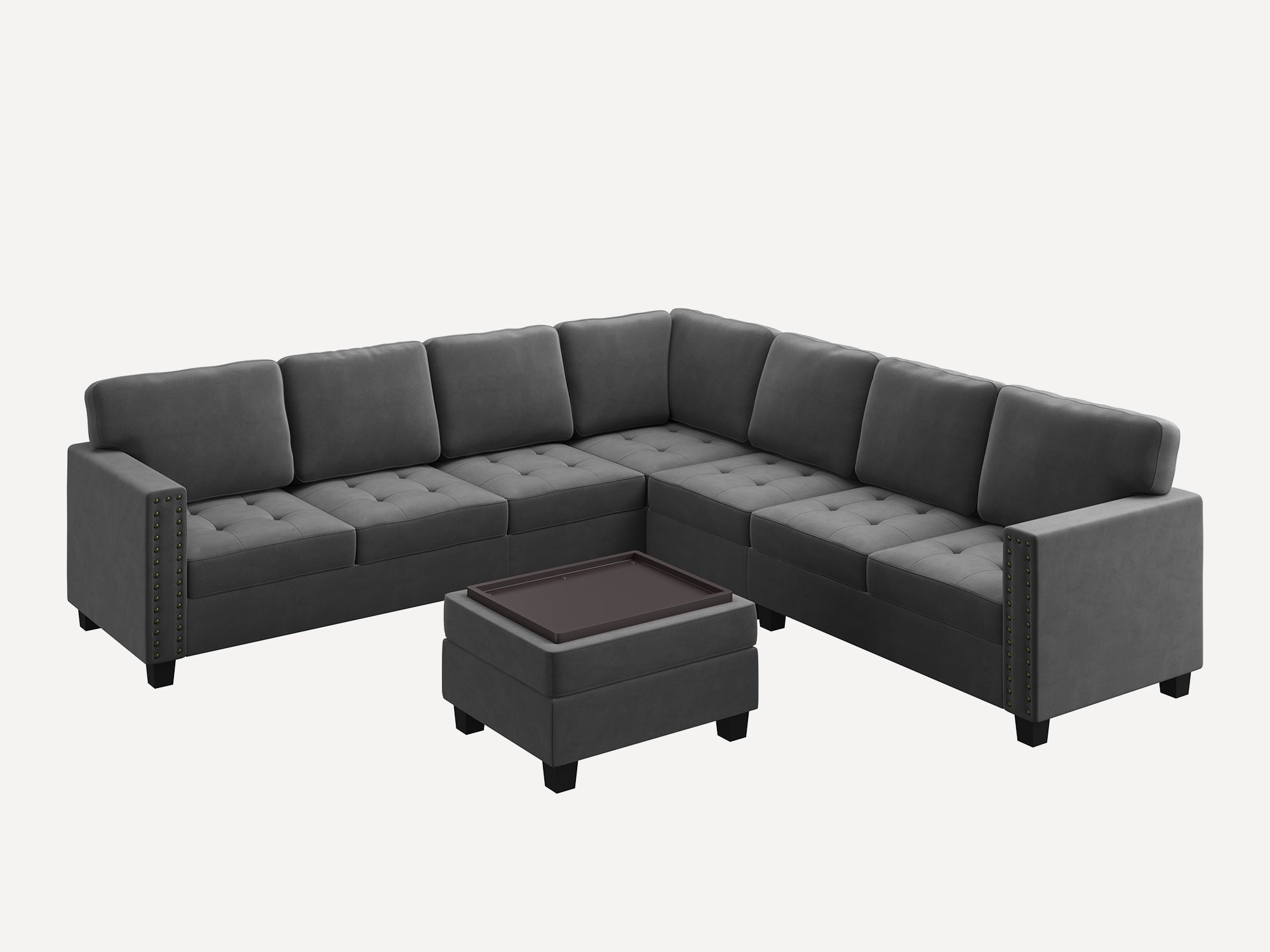 HONBAY 7-Piece Velvet Modular Sectional Sofa With Storage Ottoman