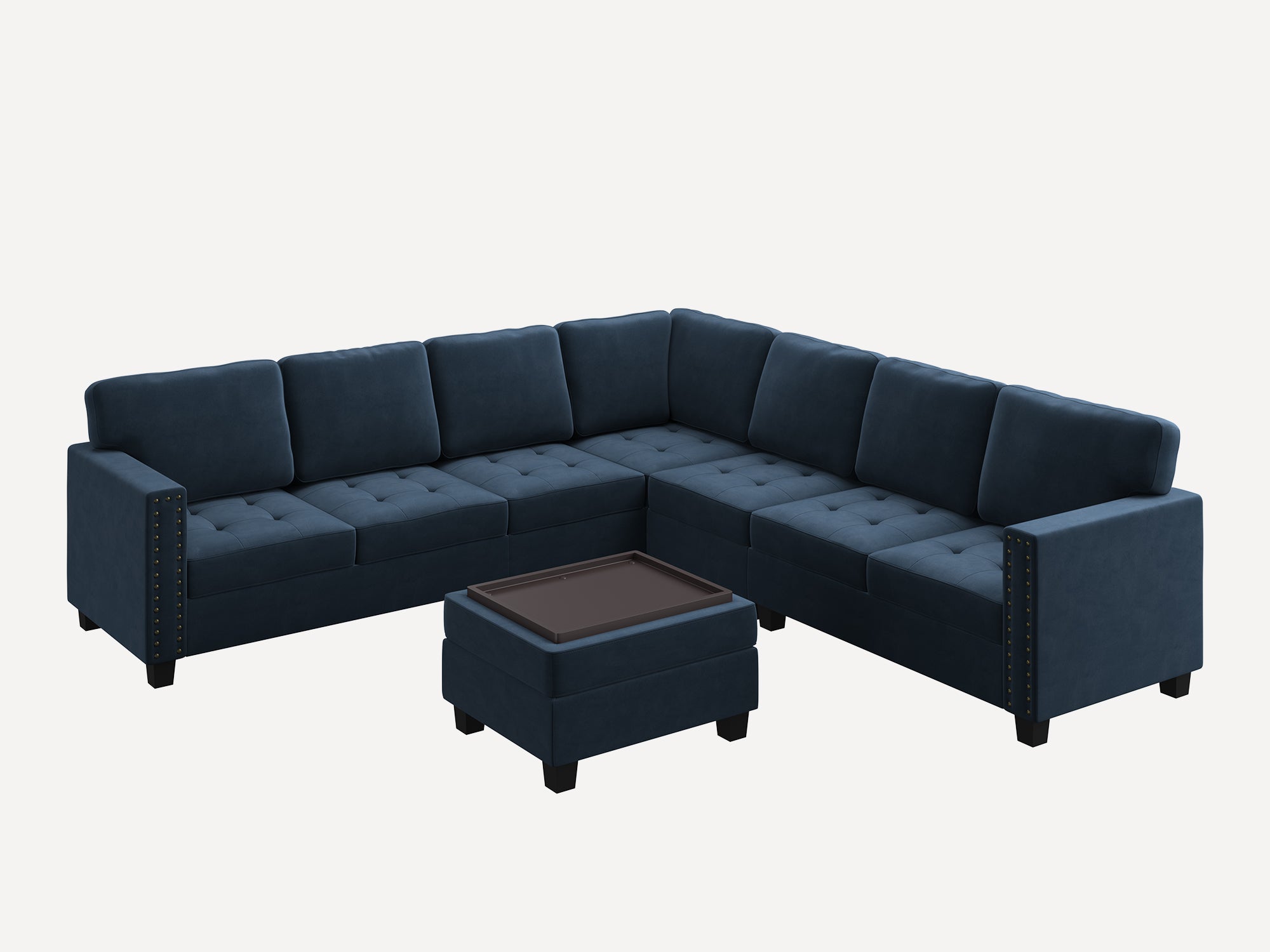 HONBAY 7-Piece Velvet Modular Sectional Sofa With Storage Ottoman