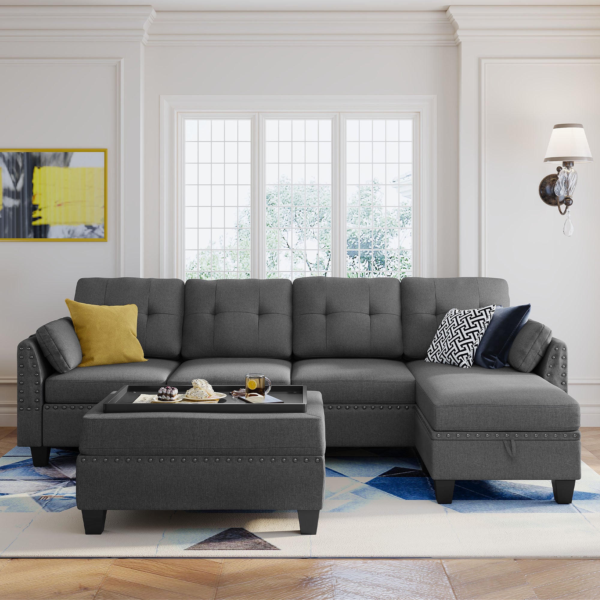 L shaped sectional couch deals with ottoman