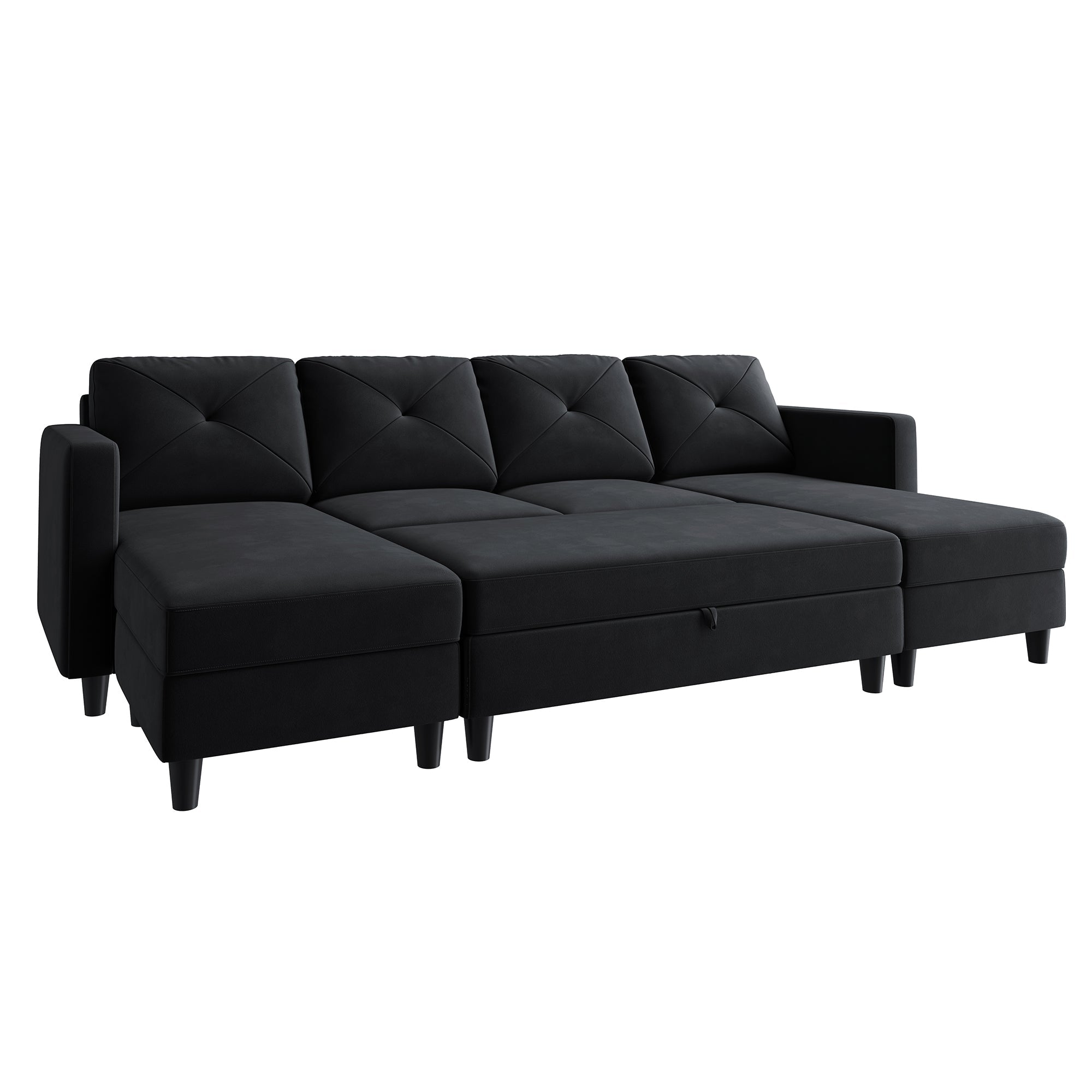 HONBAY 6-Piece Velvet Convertible Sleeper Sectional With Storage Ottoman