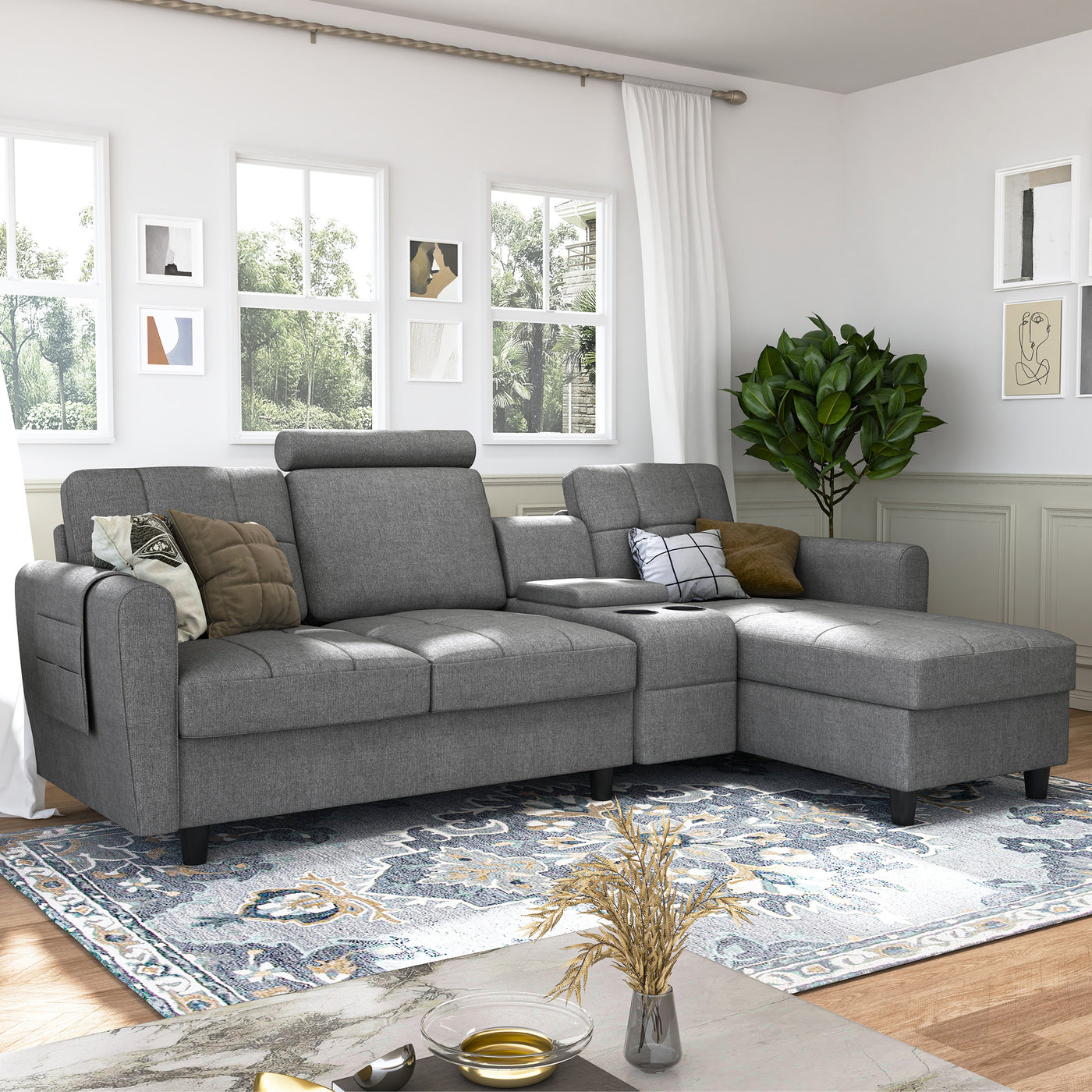 Multifunctional L Shaped Sectional Sofa with Reversible Chaise&Storage