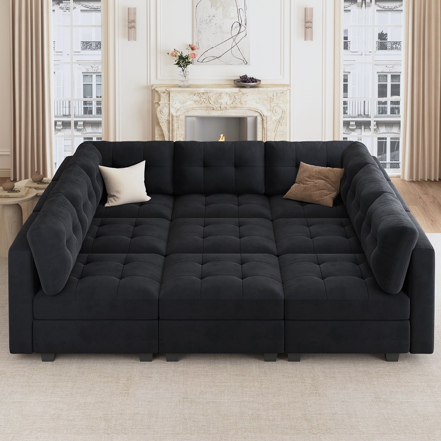 116 inch Velvet Fabric Modular Sectional Sofa, Symmetrical Sofa with Hidden  Storage & Adjustable Backrest, Back Cushion Covers - Yahoo Shopping
