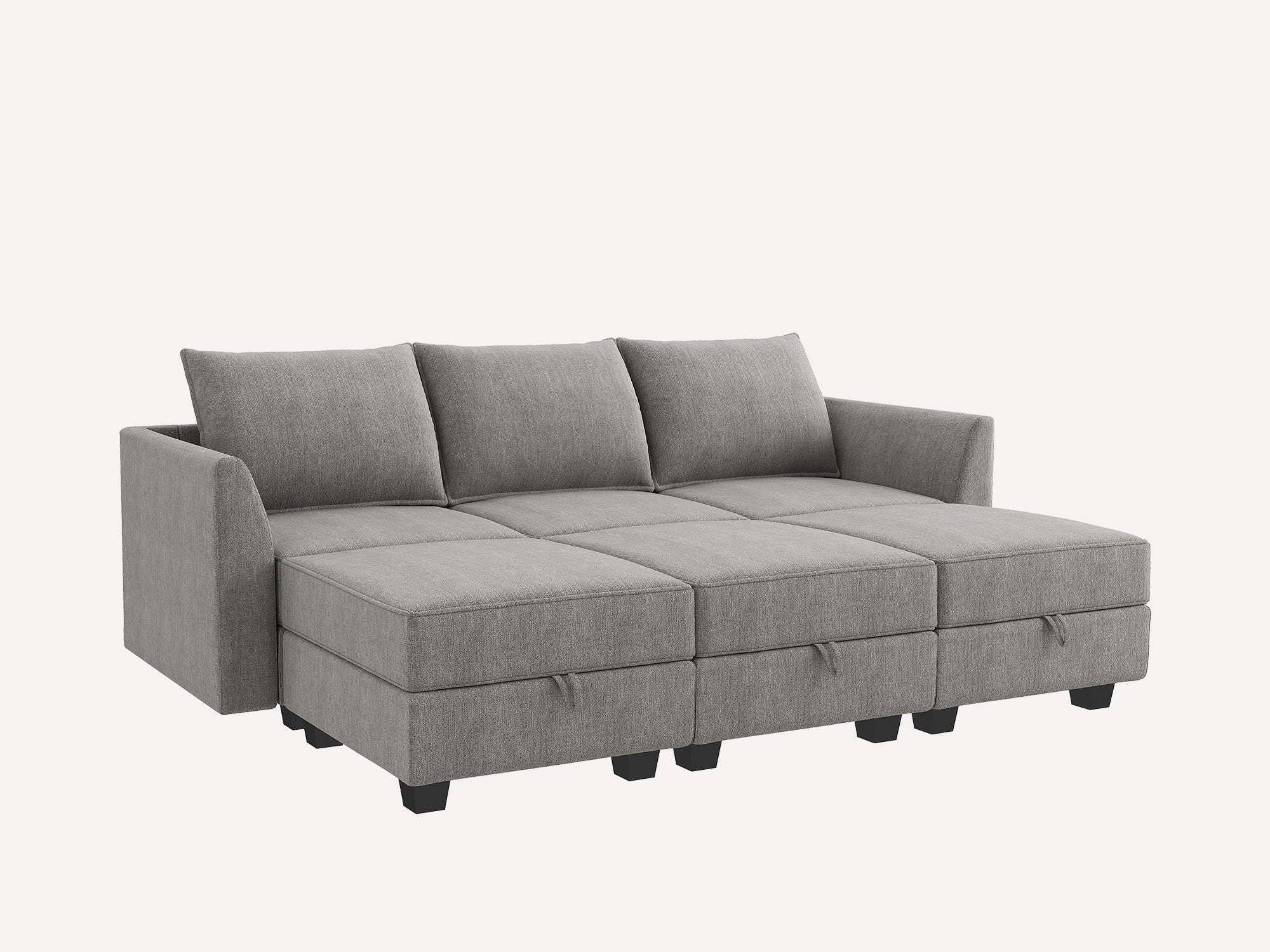 HONBAY 3-Seat Modular Sofa with Storage & Convertible Sofa Bed #Color_Grey