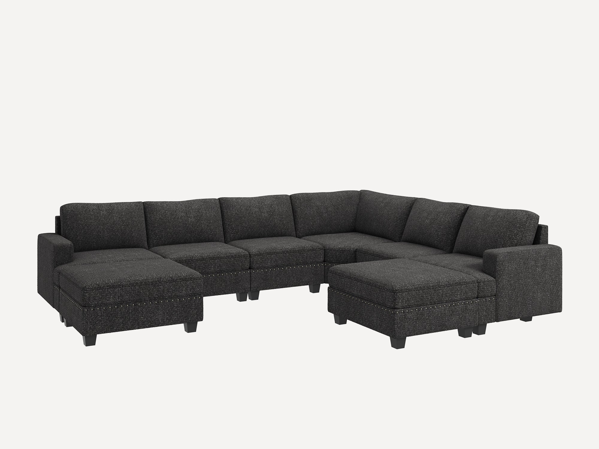 HONBAY 6-Seat Corner Modular Sofa Oversized Sectional Sofa Couch with Two Storage Reversible Ottoman #Color_Dark Grey
