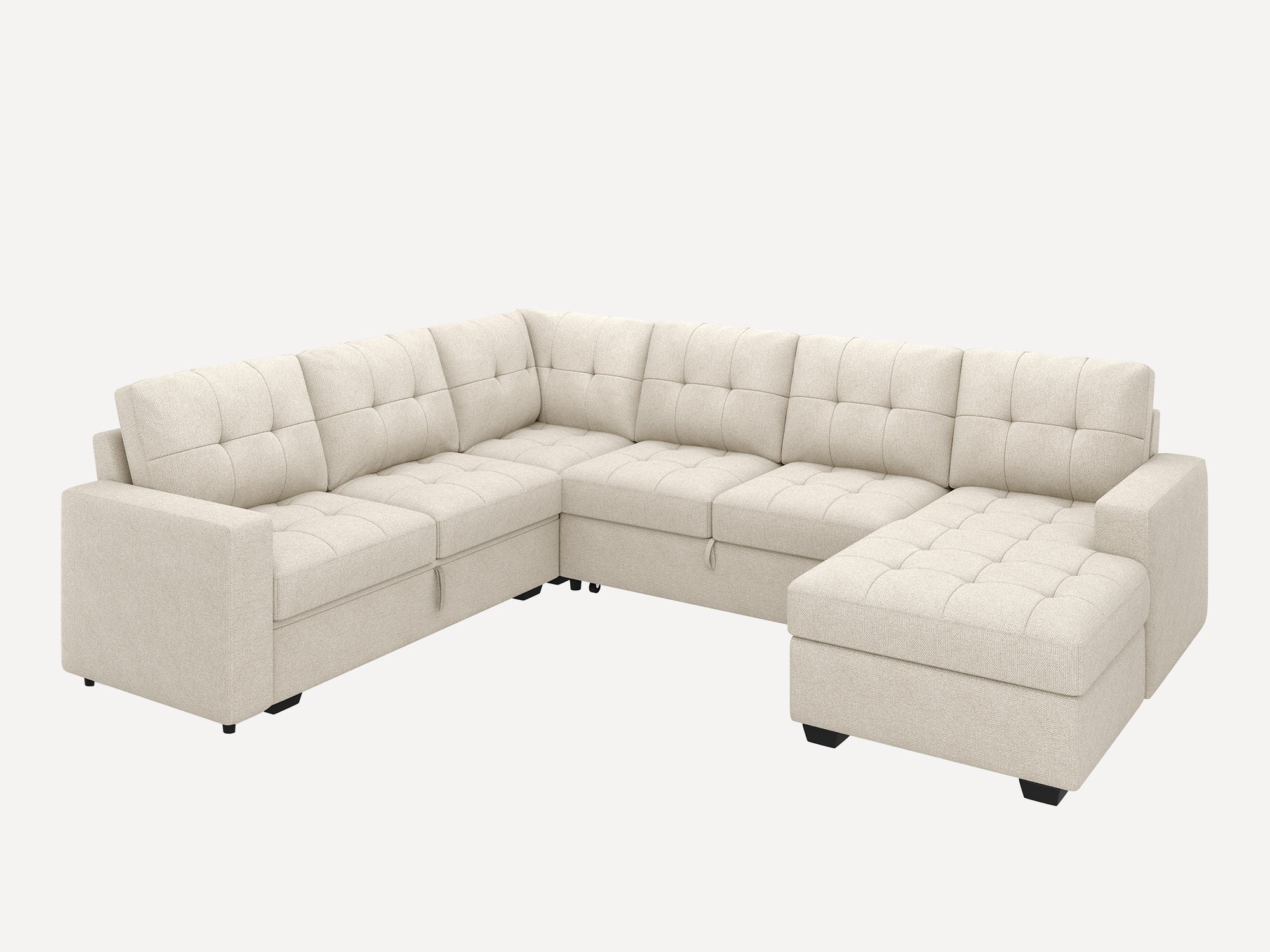 HONBAY 6-Piece Polyester Sleeper Sectional With Storage Space #Color_Beige