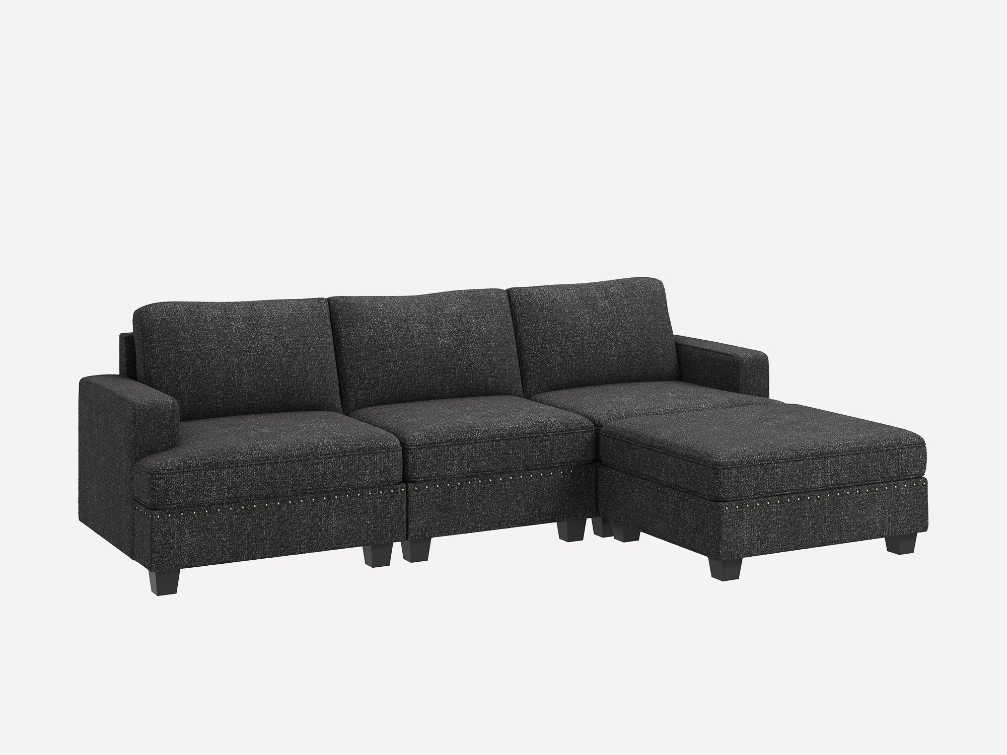 NOLANY 3-Seat L Shaped Corner Modular Sofa Convertible Sectional Couch with Storage Ottoman #Color_Dark Grey