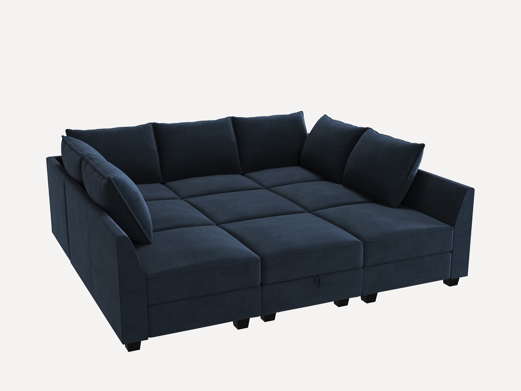 HONBAY Velvet 87'' Modular Sofa Sectional Bed Sleeper Couch With Storage Seat #Color_Dark Blue