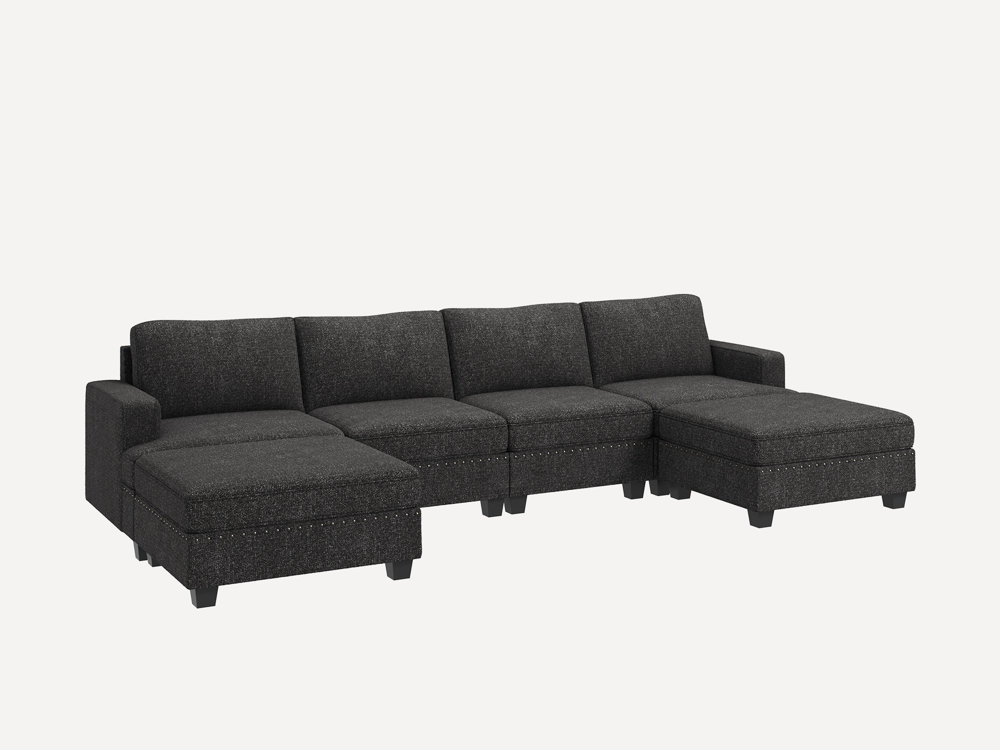 NOLANY 4-Seat U Shaped Corner Modular Sofa Sectional Couch with Two Storage Reversible Ottoman #Color_Dark Grey