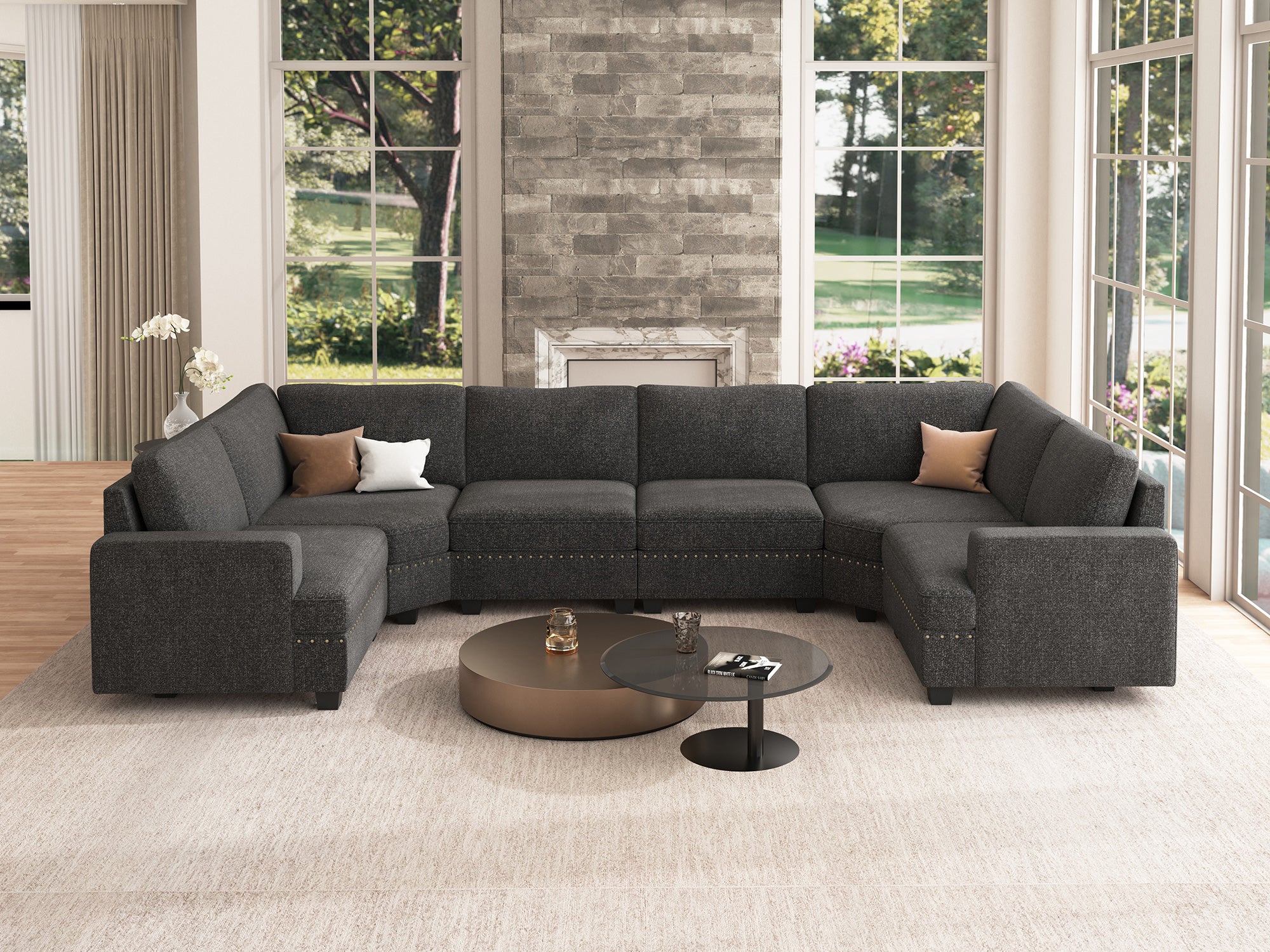 HONBAY 6-Seat U Shaped Corner Modular Sofa Oversized Sectional Sofa Couch for Living Room #Color_Dark Grey