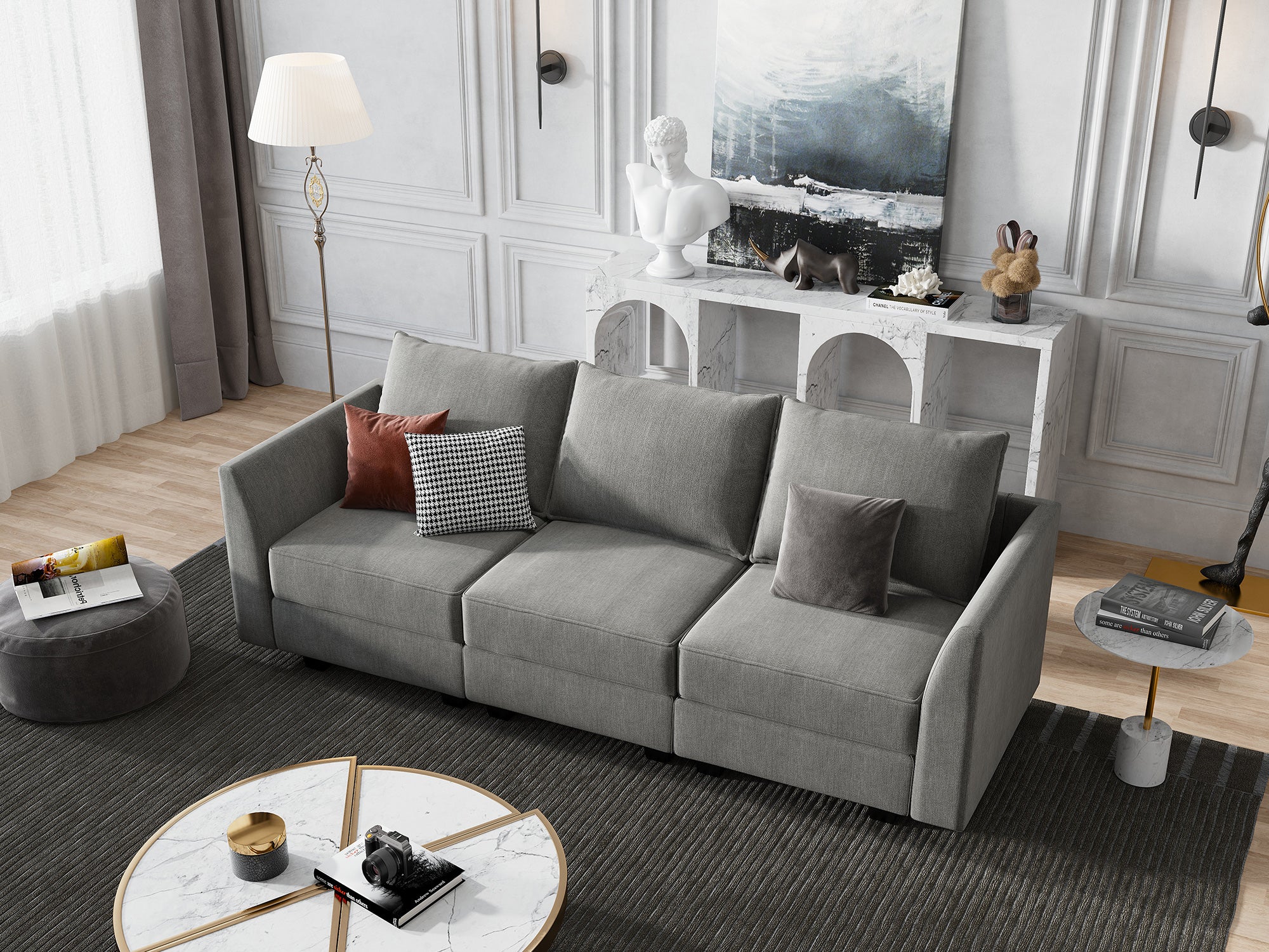HONBAY 3-Seat Modular Sofa with Storage#Color_Grey