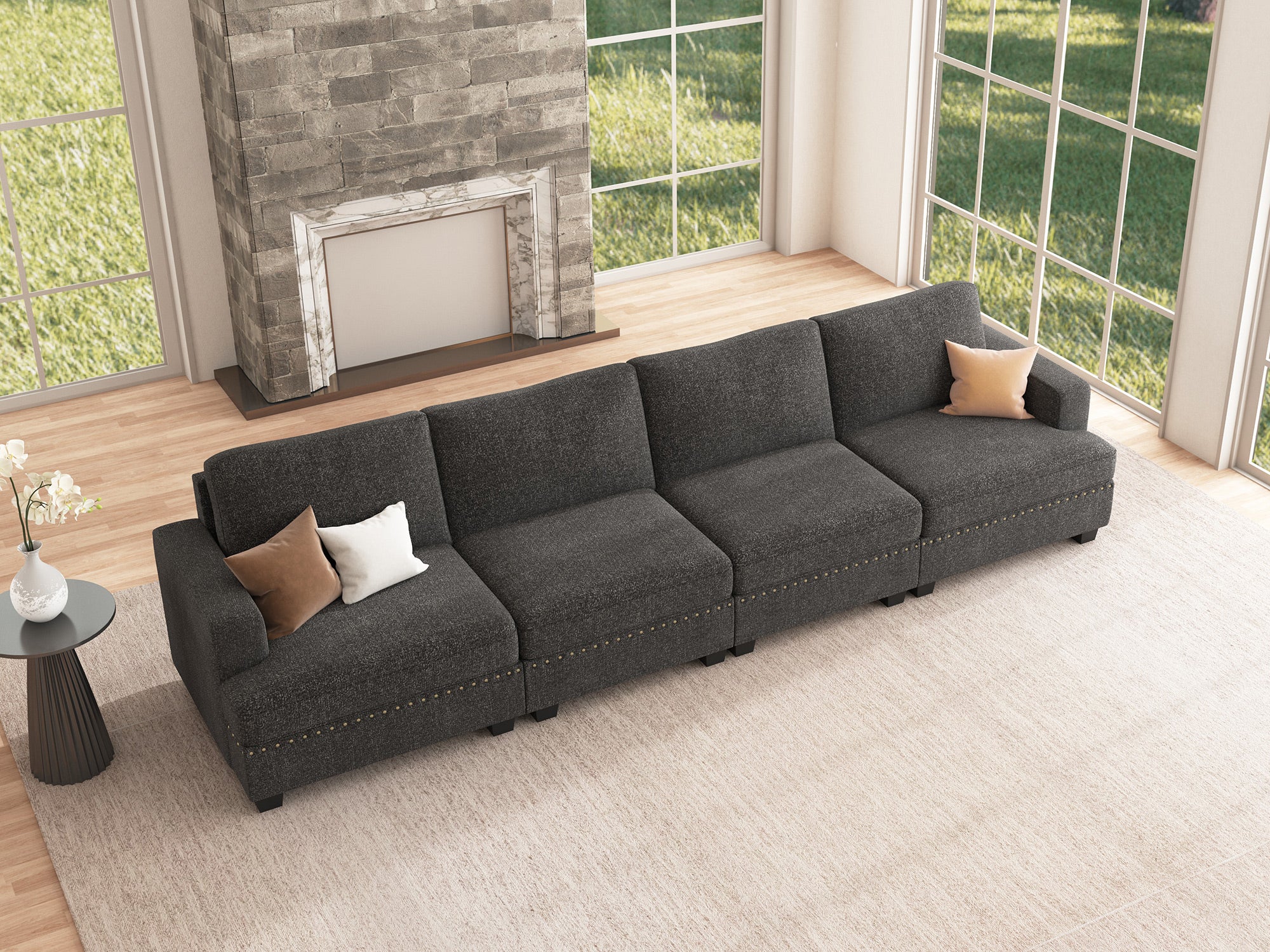 NOLANY 4-Seat Corner Modular Sofa Oversized Sectional Couch for Living Room #Color_Dark Grey