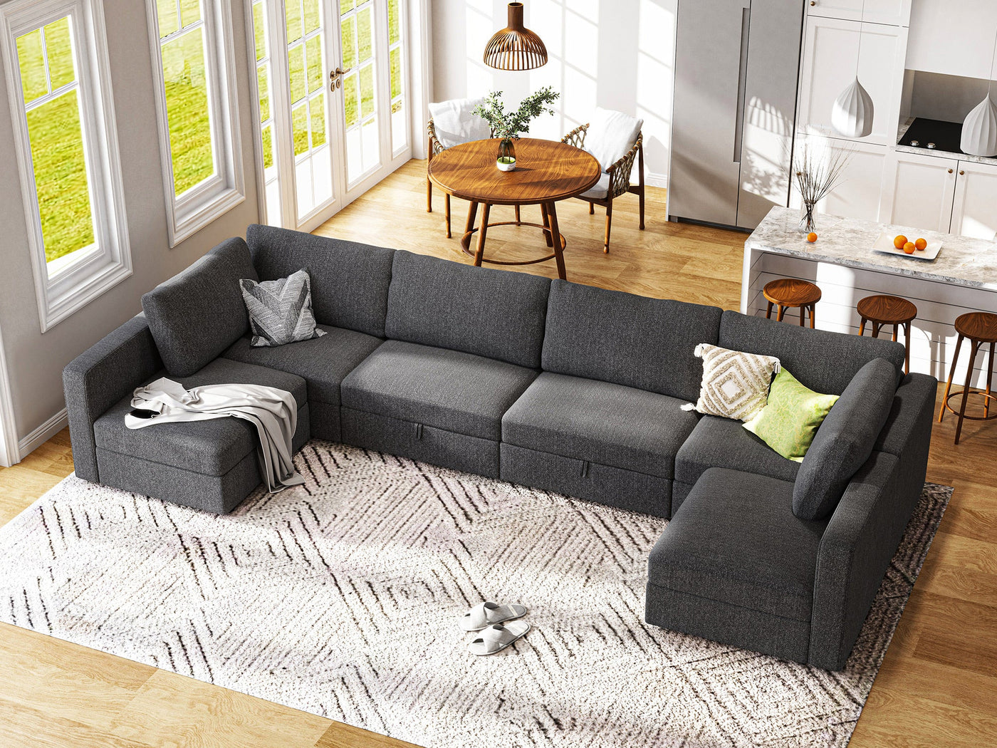 U Shaped Wider Modular Sofa Couch with Storage Chaises