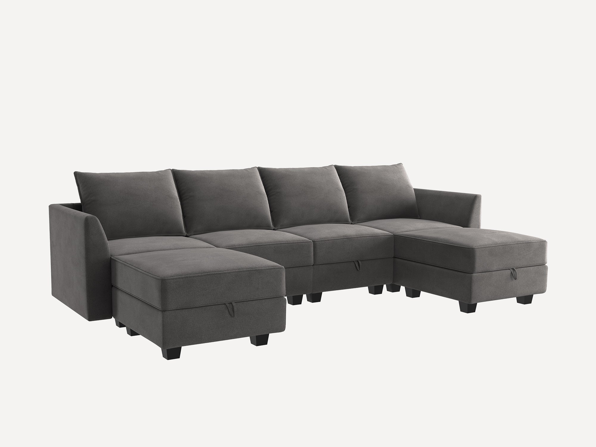 Honbay Velvet Sectional Sofa Couch Set with Chaise and Tufted Back Cushions for Living Room, Dull Grey, Size: Large Sectional sofa(Velvet), Gray