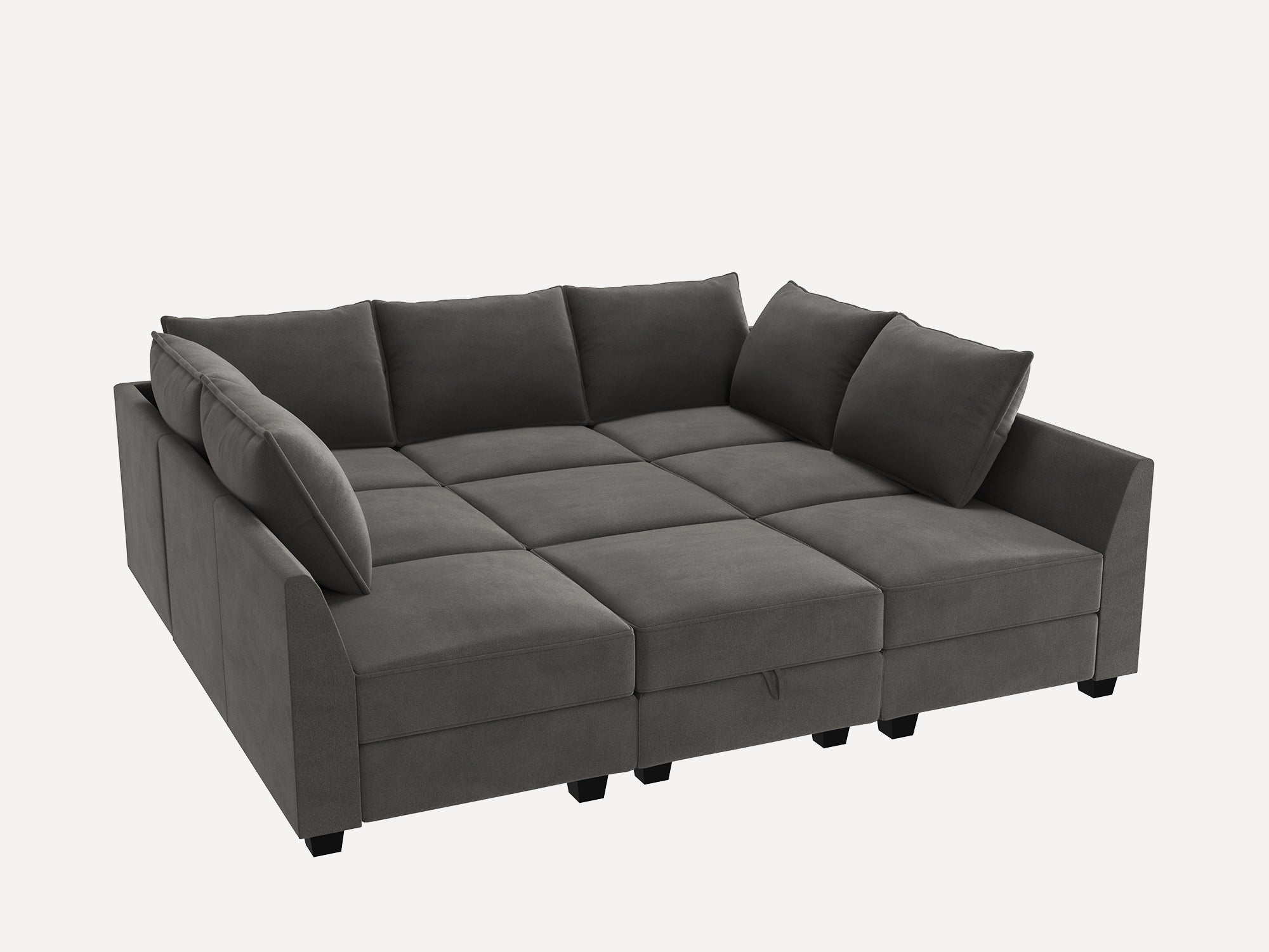 HONBAY Velvet 87'' Modular Sofa Sectional Bed Sleeper Couch With Storage Seat #Color_Grey