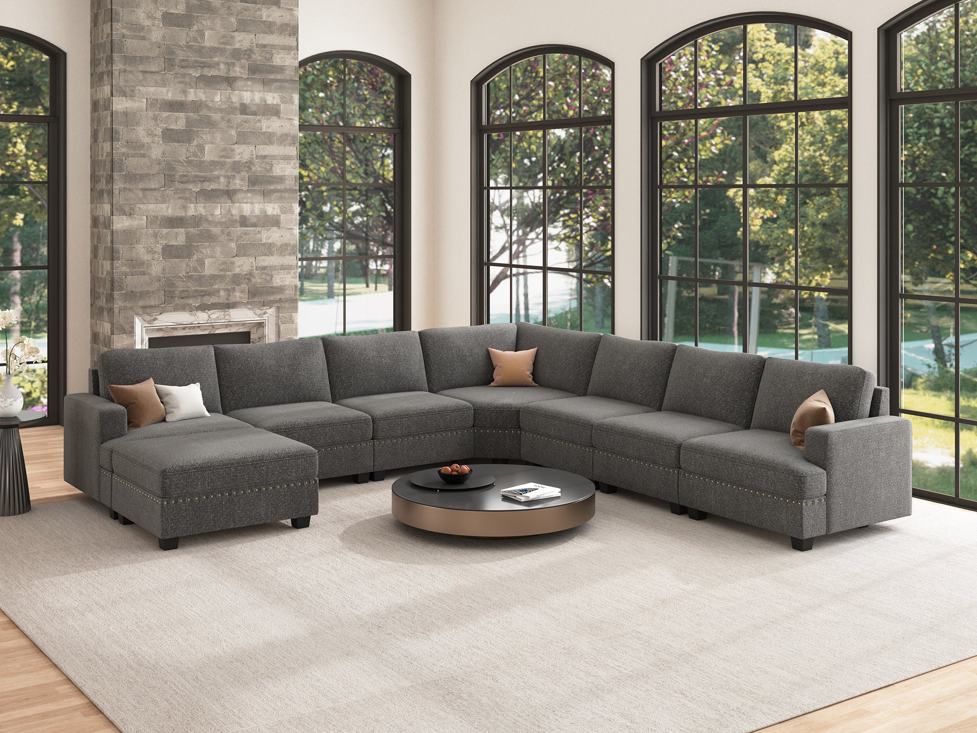 HONBAY 7-Seat Corner Modular Sofa Oversized Sectional Sofa Couch with Storage Ottoman #Color_Light Grey