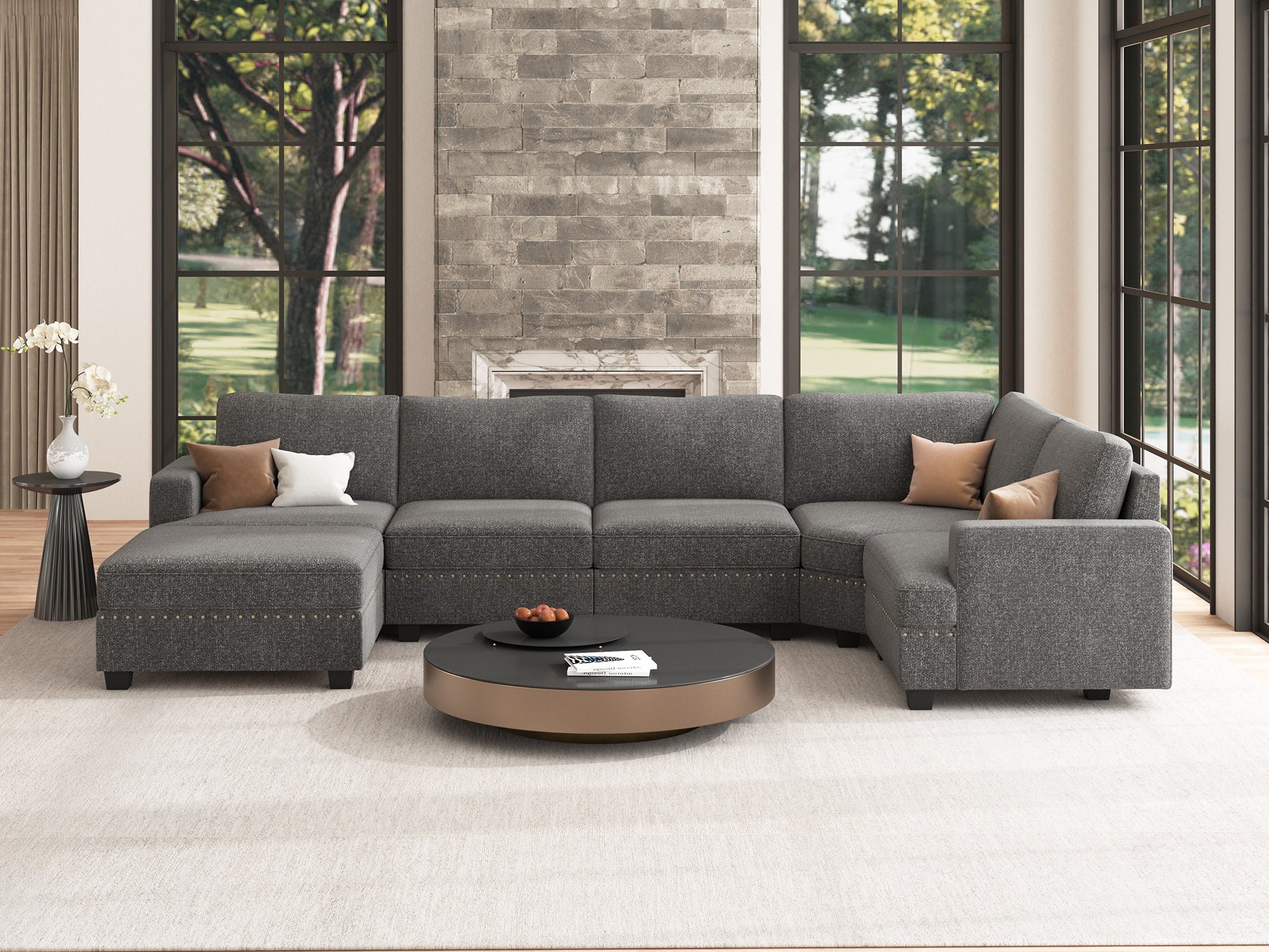 NOLANY U-Shaped Corner Modular Sofa Oversized Convertible Sectional Sofa Couch for Living Room #Color_Light Grey