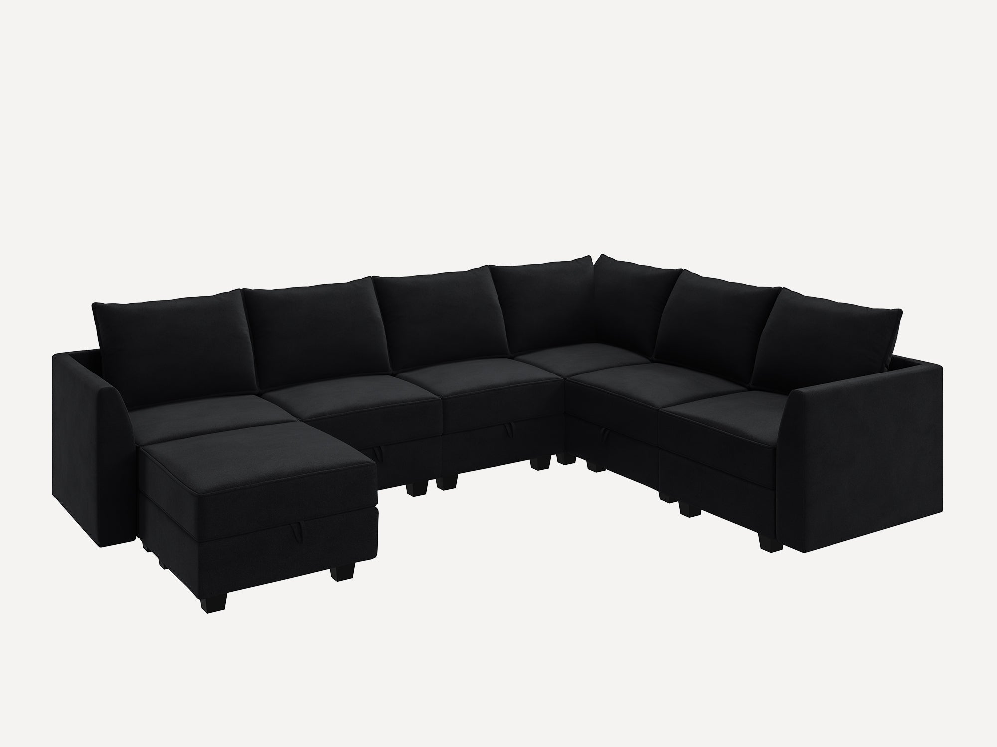HONBAY Velvet 6-Seat Convertible Modular Sofa with Storage Seat #Color_Black