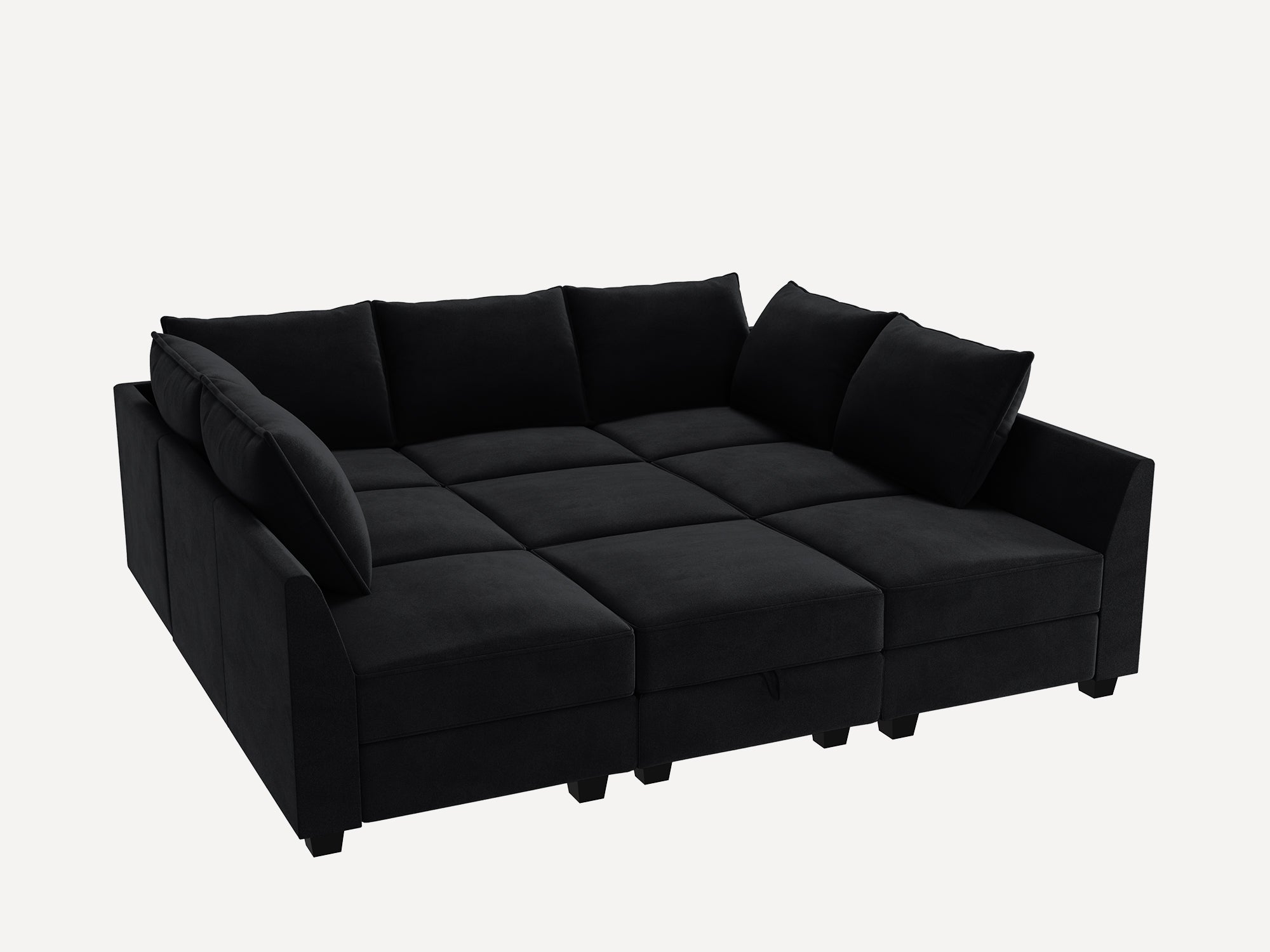 HONBAY Velvet 87'' Modular Sofa Sectional Bed Sleeper Couch With Storage Seat #Color_Black