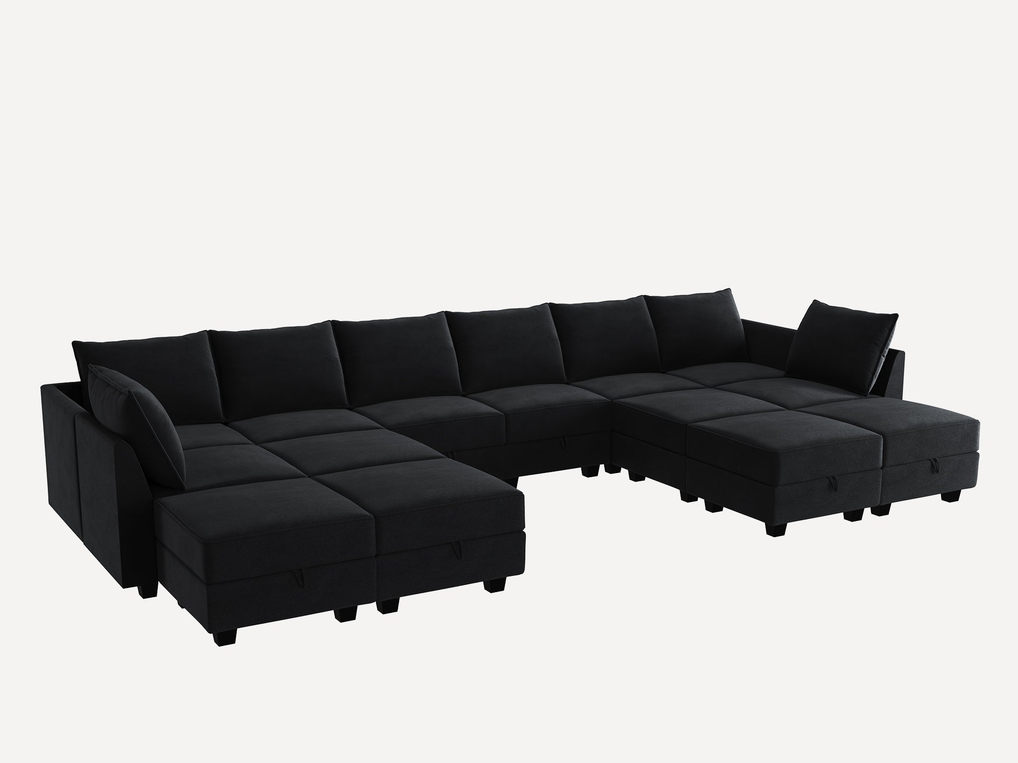 HONBAY Velvet Modular Sofa 8-Seat+1-Side Armrest+6-Ottoman with Storage Seater