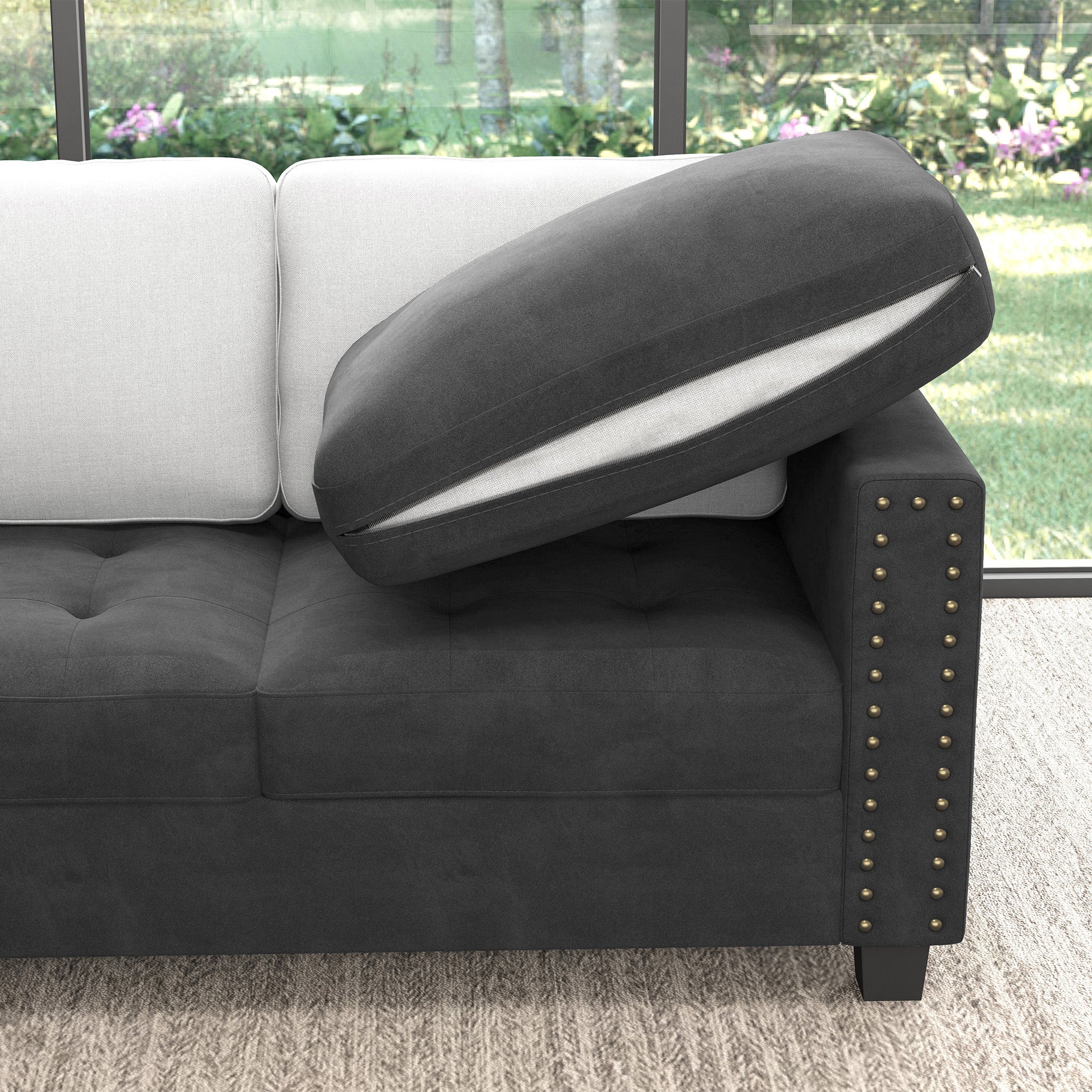 HONBAY Wraparound Modular Sofa 12-Seat With 1-Storage Space+1-Left Arm+1-Right Arm #Color_Grey