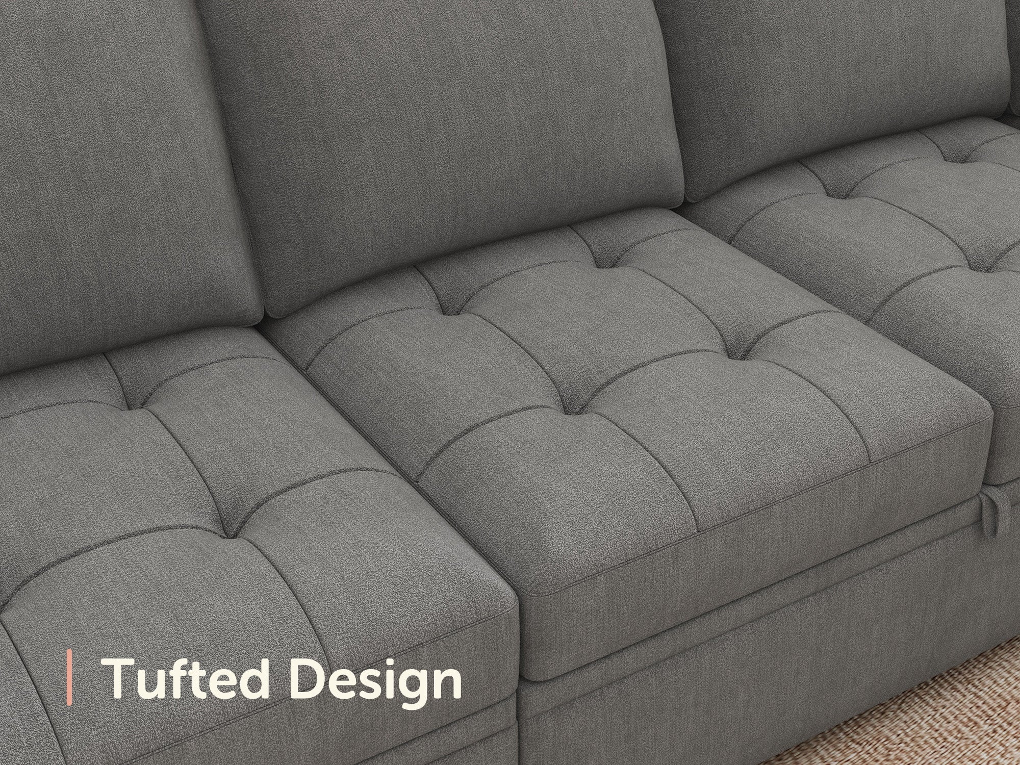 HONBAY 5-Piece Polyester Modular Sleeper Sectional With Storage Space #Color_Warm Grey II