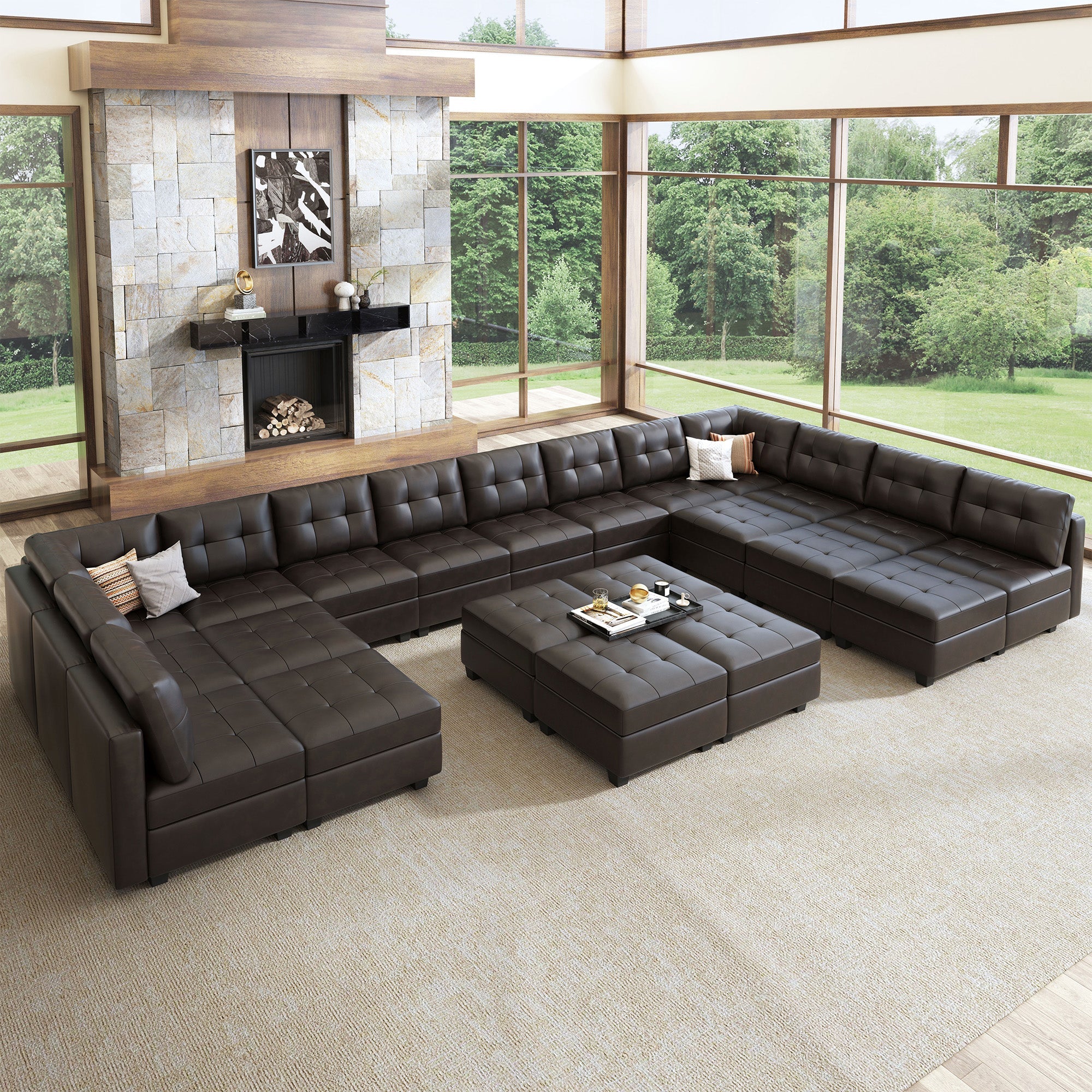 HONBAY 22-Piece Faux Leather Modular Sleeper Sectional With Storage Seat