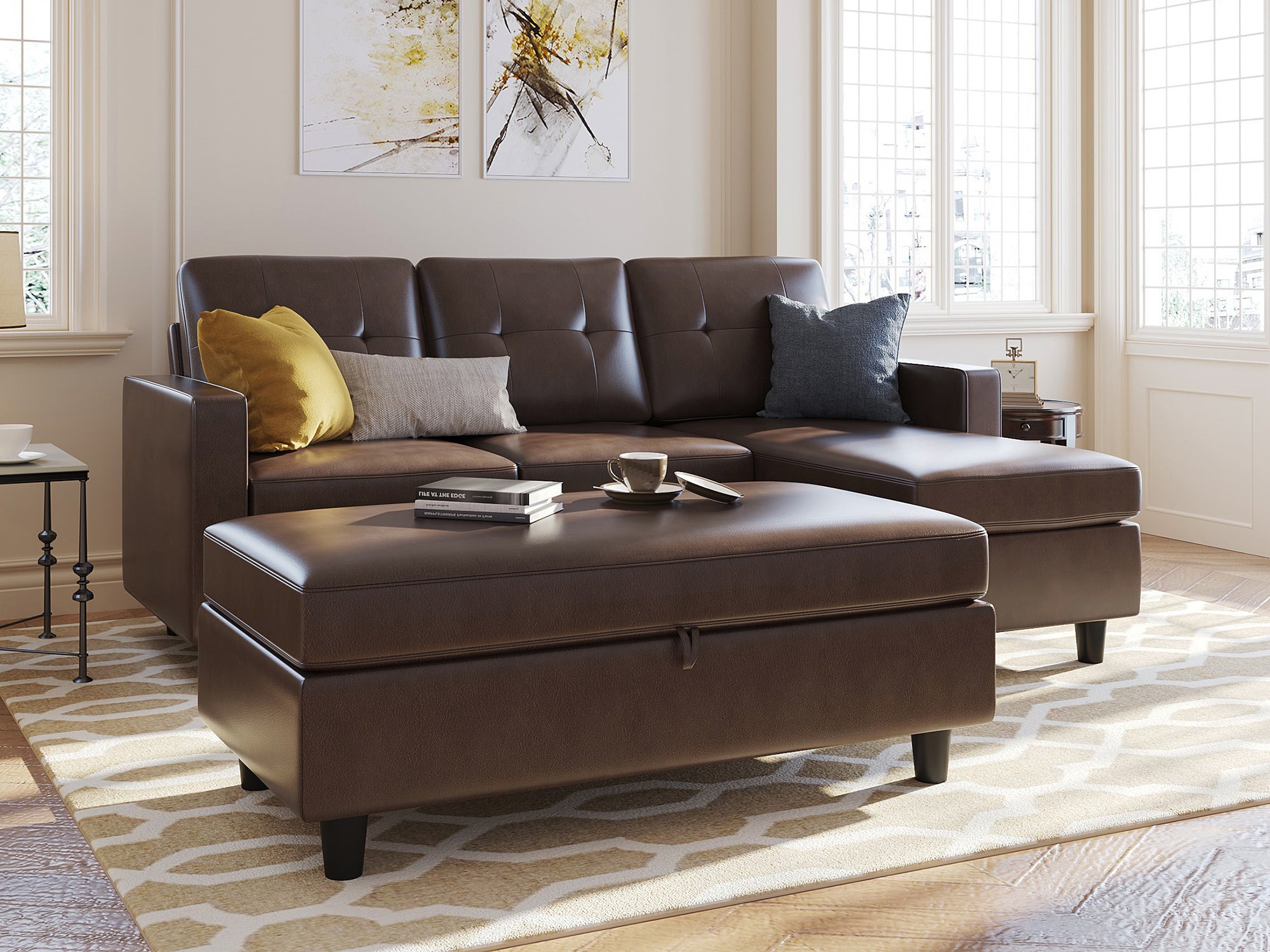 HONBAY L-Shaped Sectional Sofa Set with Storage Chaise & Ottoman