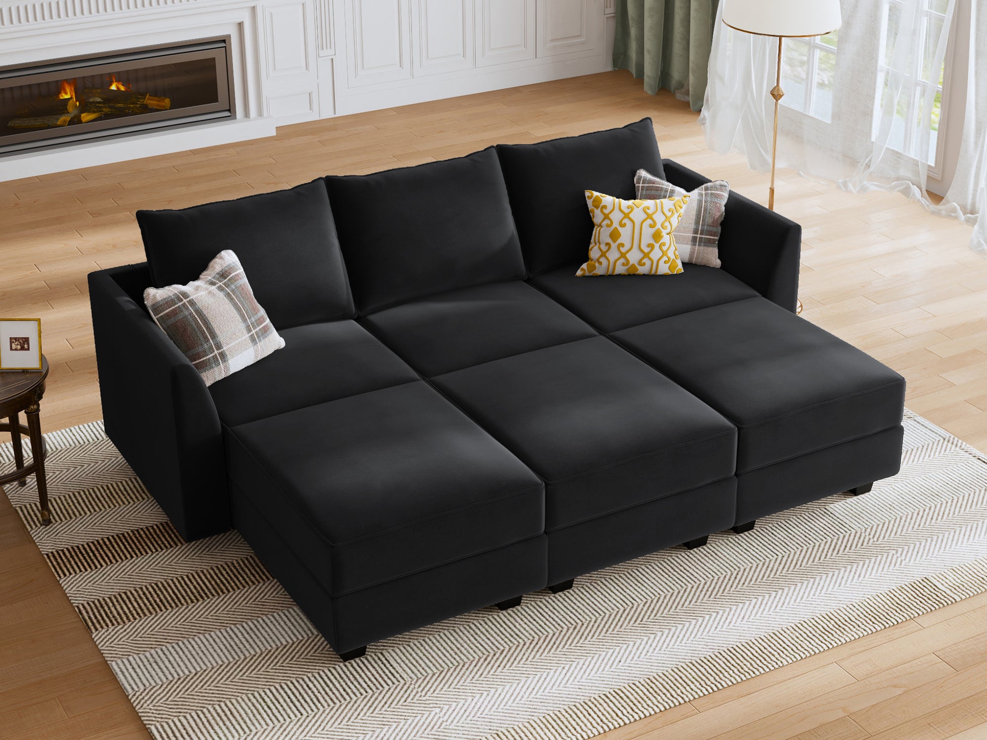 HONBAY Velvet 3-Seat Modular Sofa Couch with Storage & Convertible Sofa Bed