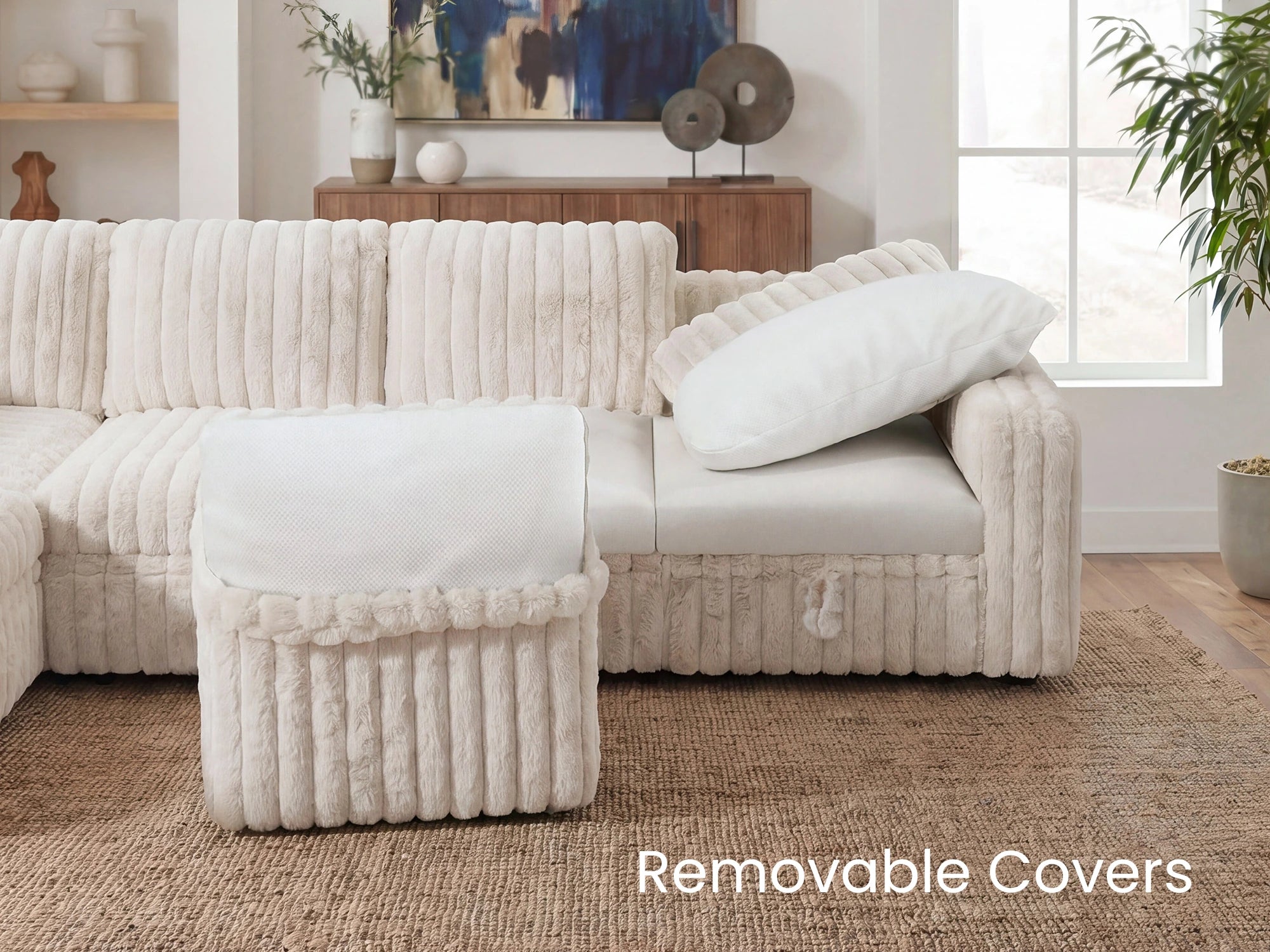 Molit 7-Piece Pull-Out Sectional
 #Color_Faux Rabbit Fur Ivory