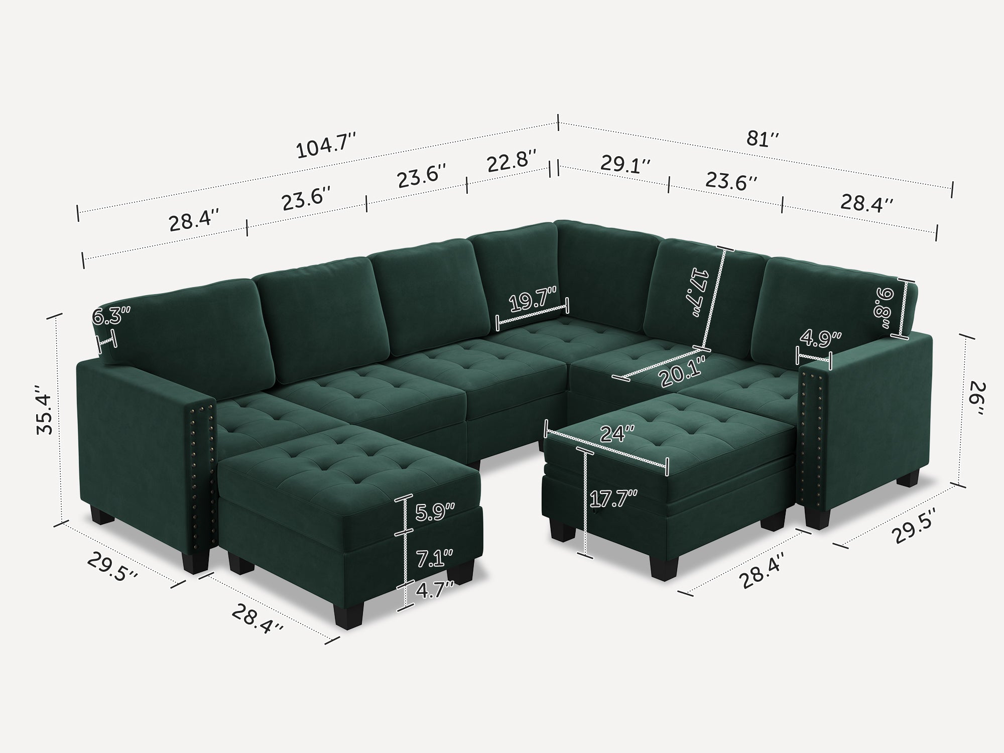 HONBAY 8-Piece Velvet Modular Sectional With Storage Ottoman